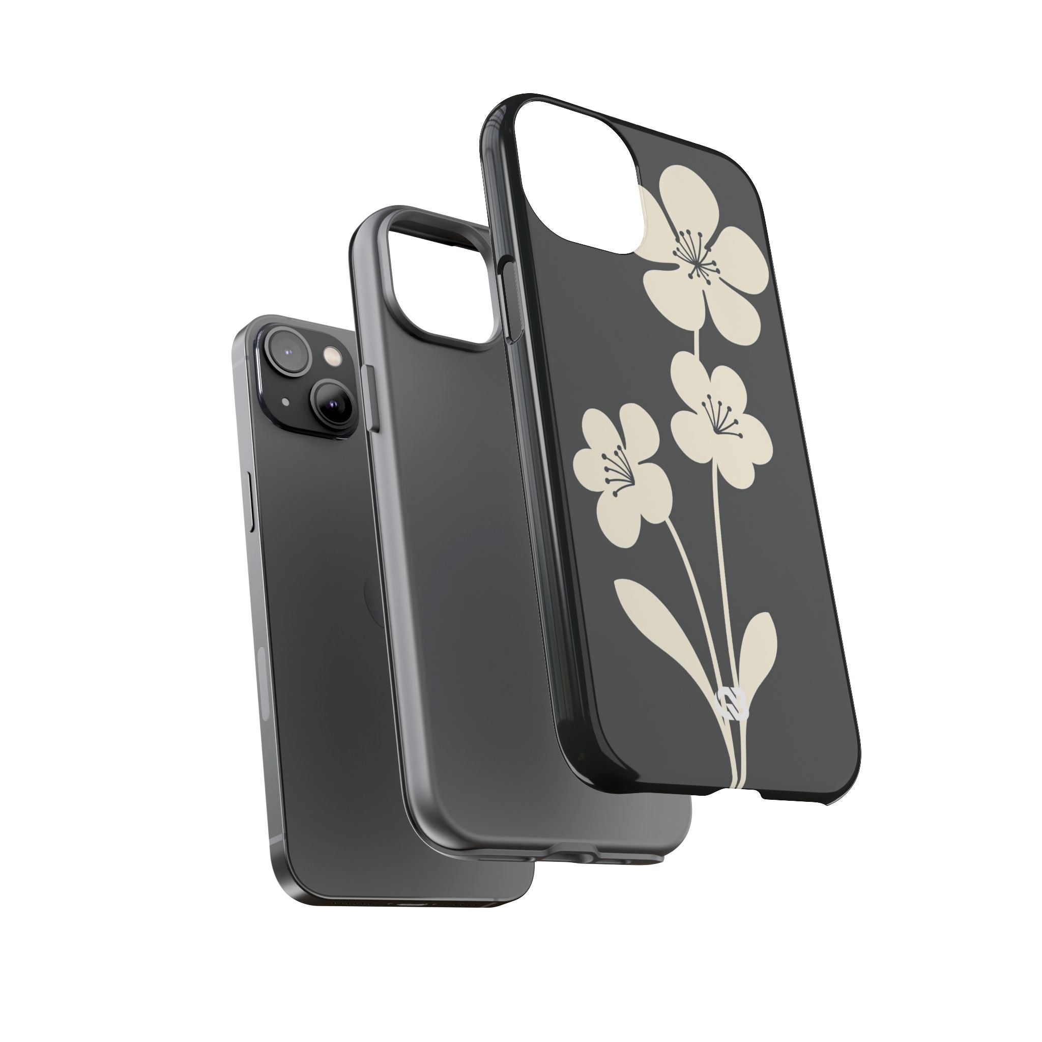 Black Tough Phone Case for iPhone - Obsidian Cream Bloom