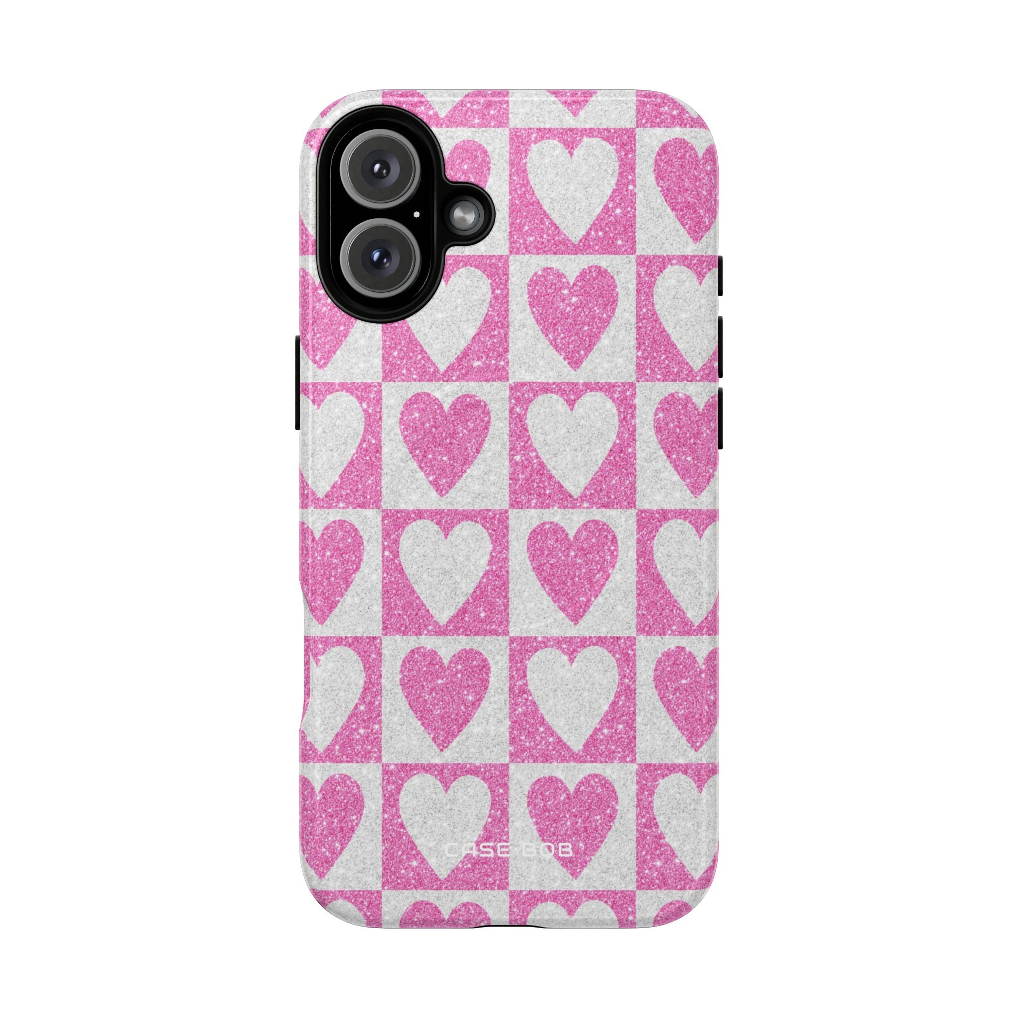 Glitter Heart Grid iPhone 16 Plus Skal - Tough+