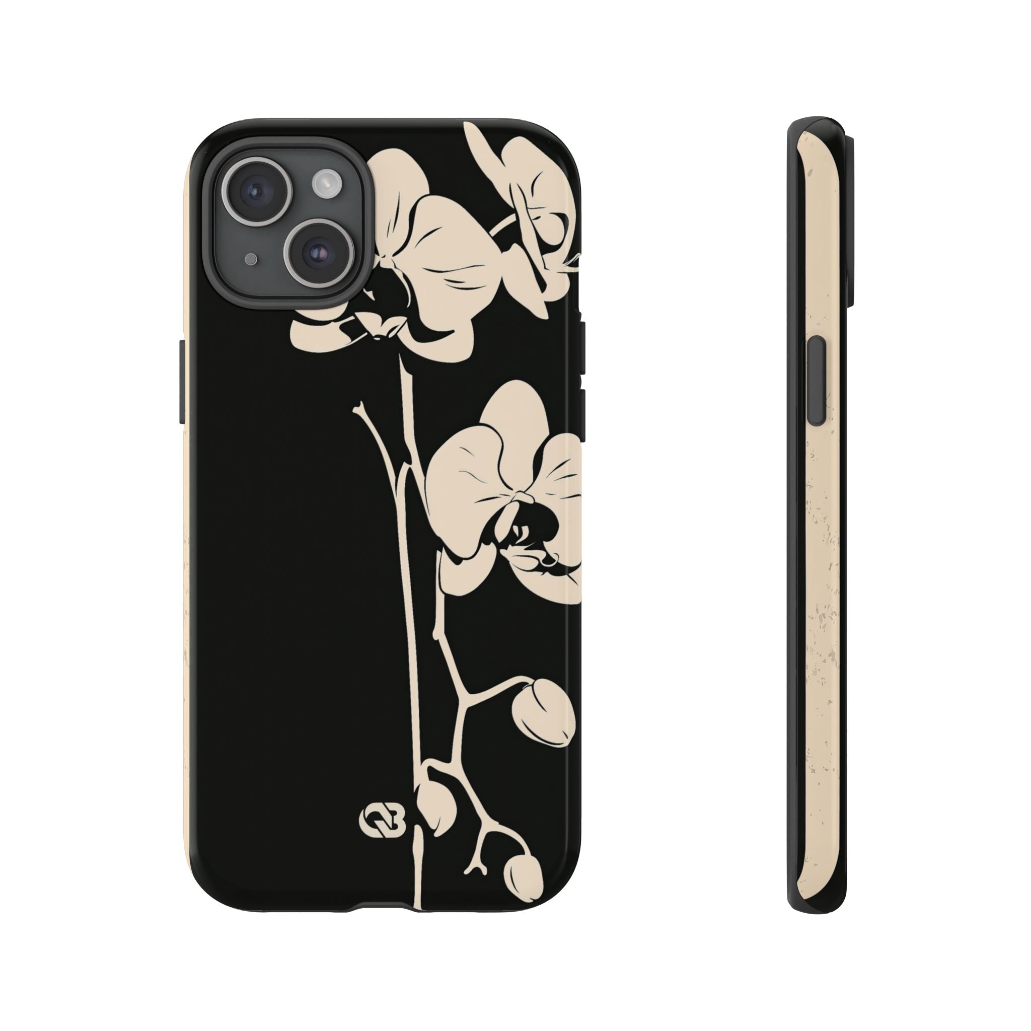 Black Tough Phone Case for iPhone - Obsidian Bone Orchid