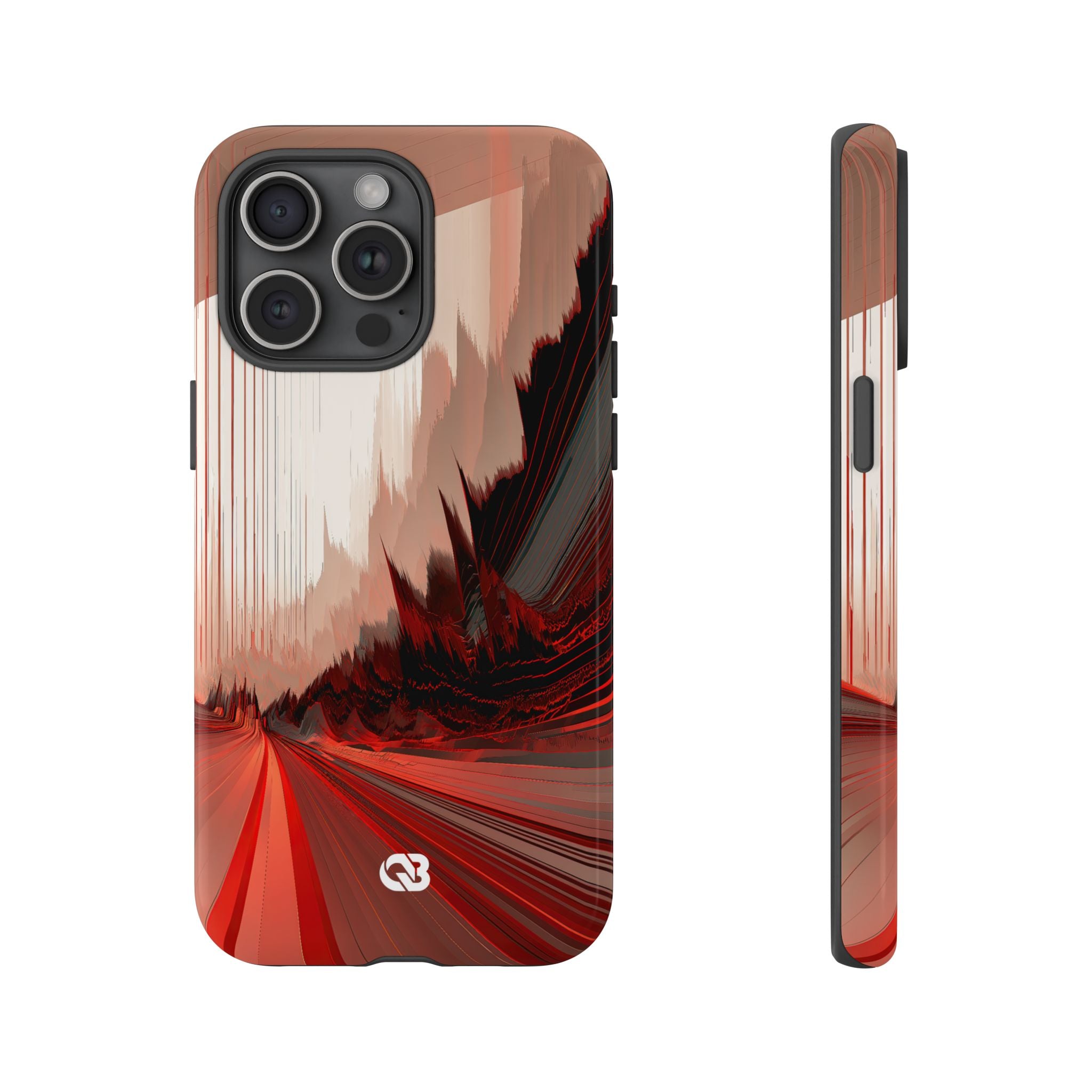 Red Tough Phone Case for iPhone - Crimson Pulse Horizon