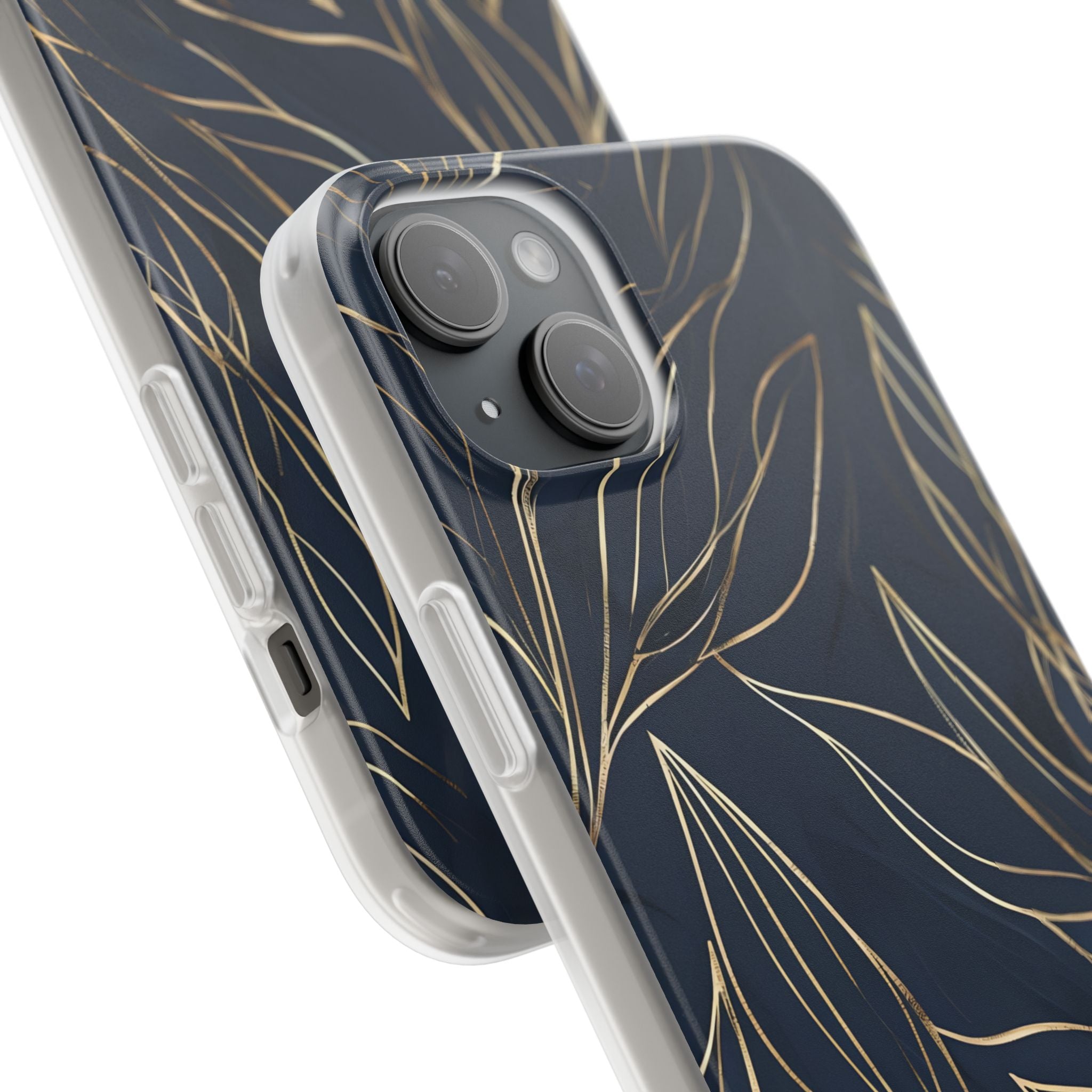 Gilded Navy Foliage · Soft Phone Case for iPhone