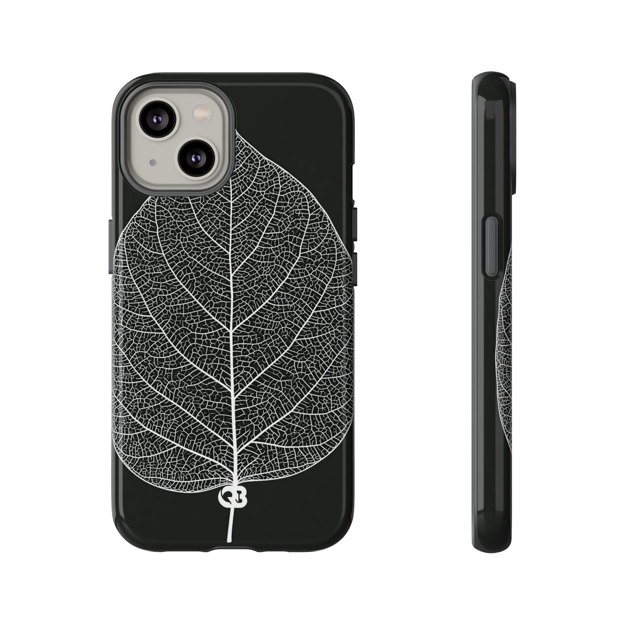 Black Tough Phone Case for iPhone - Bleached Leaf Lattice