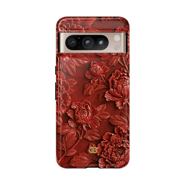Cinnabar Peony Relief · Tough Phone Case for Pixel · Red