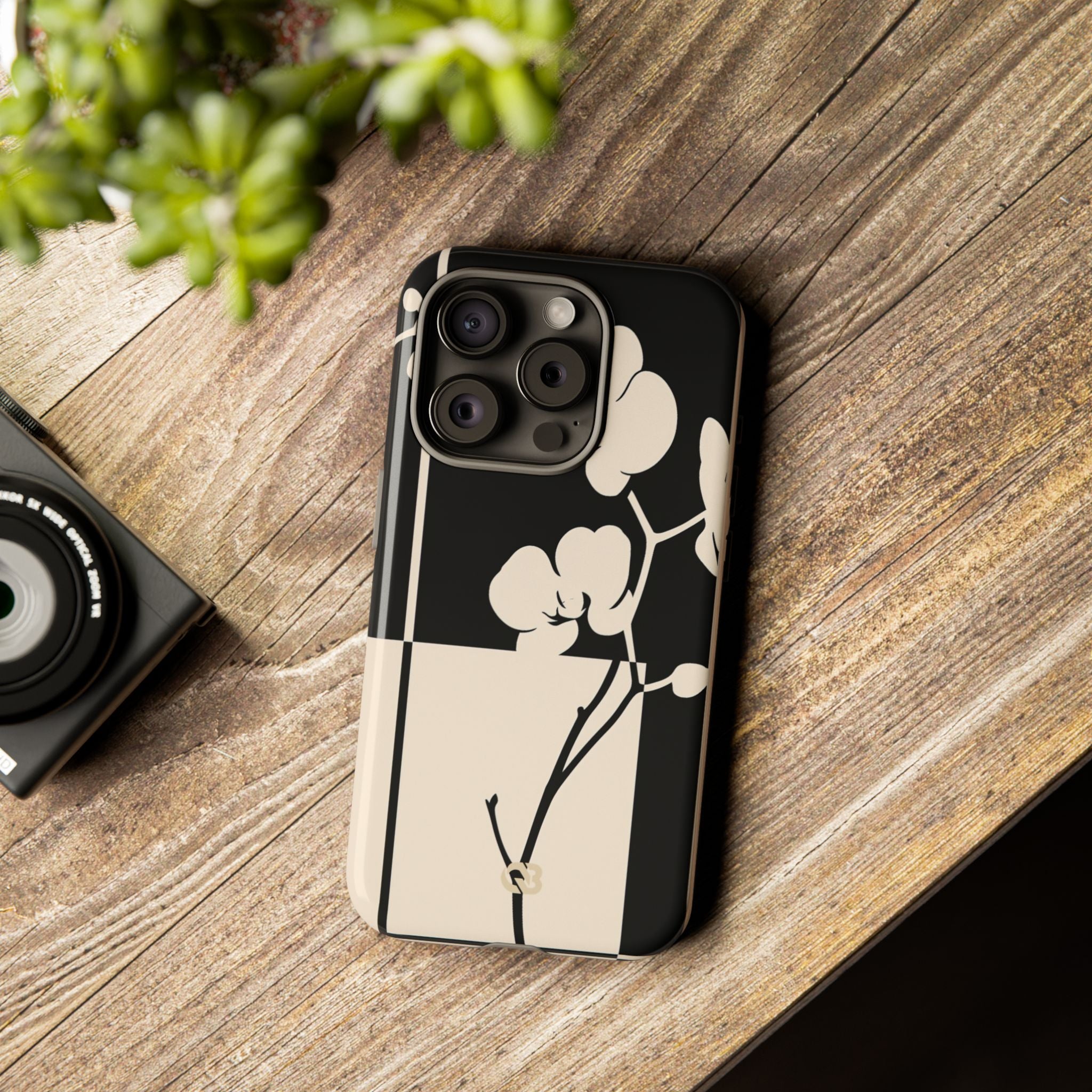 Beige Tough Phone Case for iPhone - Nocturnal Orchid Frame