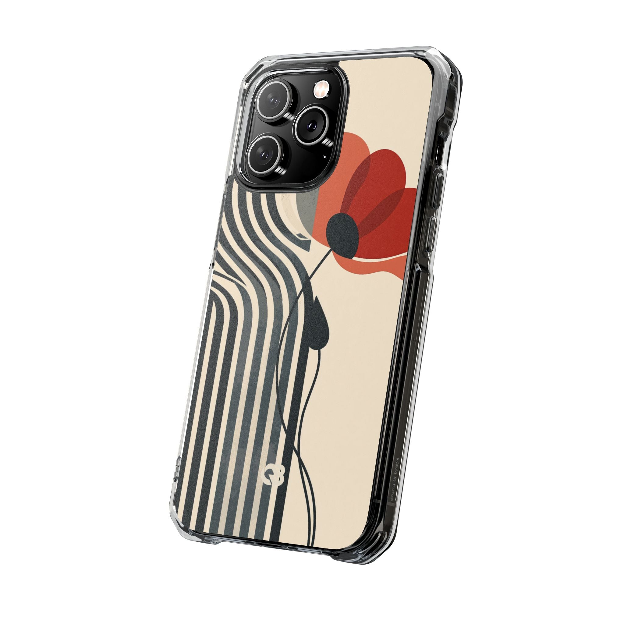 Beige Impact MagSafe Phone Case for iPhone - Crimson Line Bloom