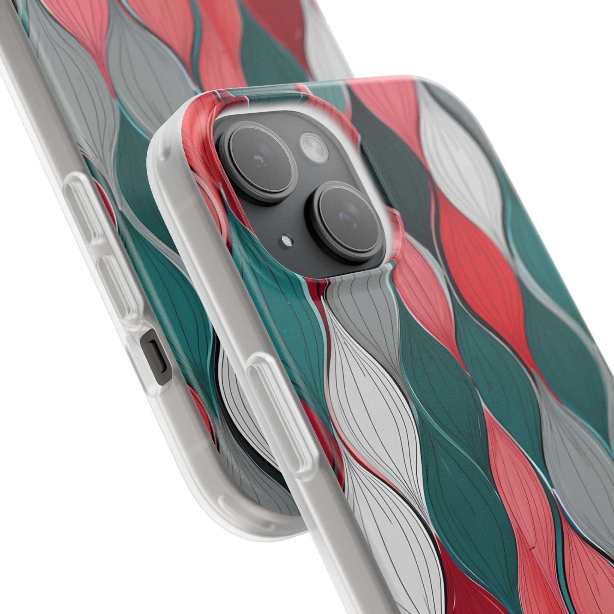 Leaf Cascade Teal iPhone 15 Case - Soft