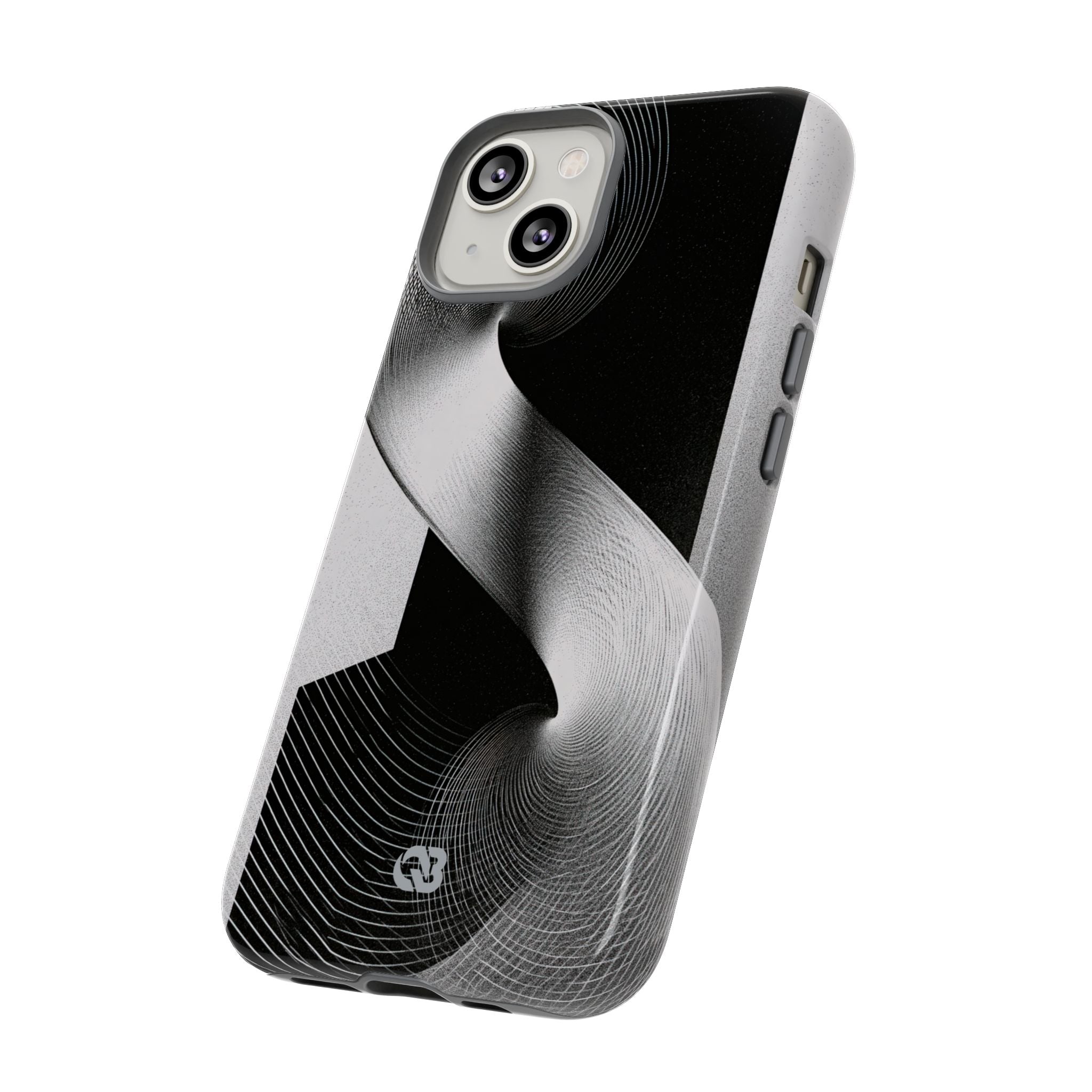 Grey Tough Phone Case for iPhone - Obsidian Moiré Wave