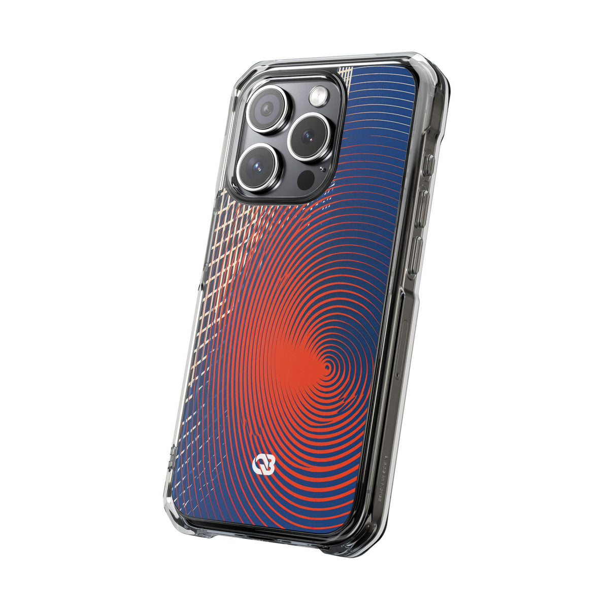 Blue Impact MagSafe Phone Case for iPhone - Orange Orbit Grid
