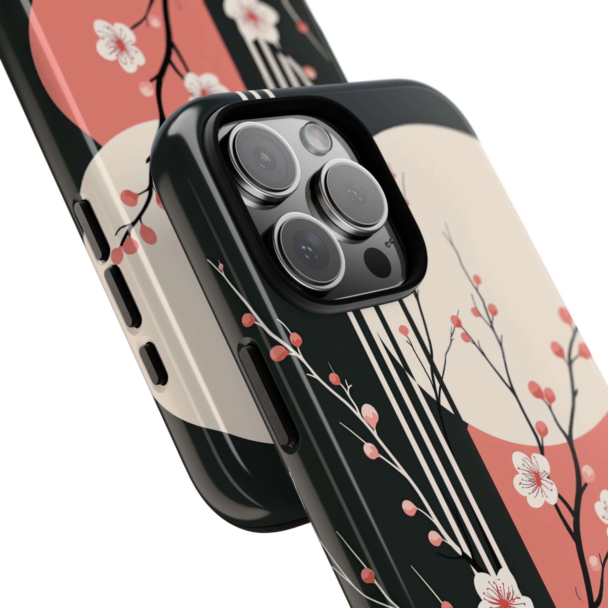 Black Tough Phone Case for iPhone - Kyoto Midnight Blossom