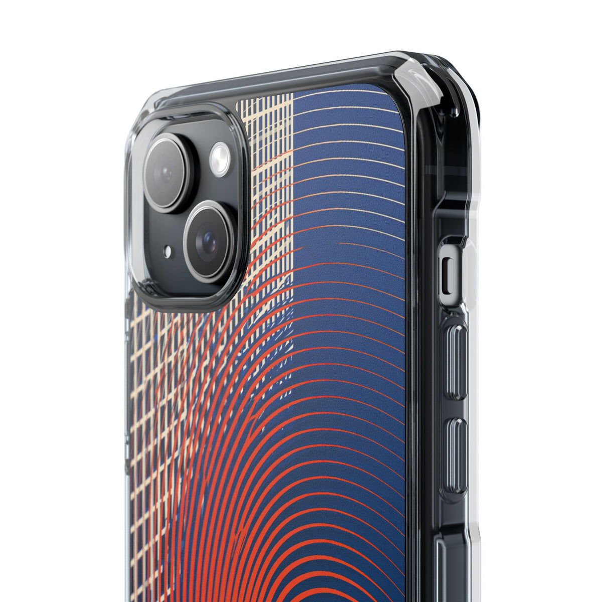 Blue Impact MagSafe Phone Case for iPhone - Orange Orbit Grid