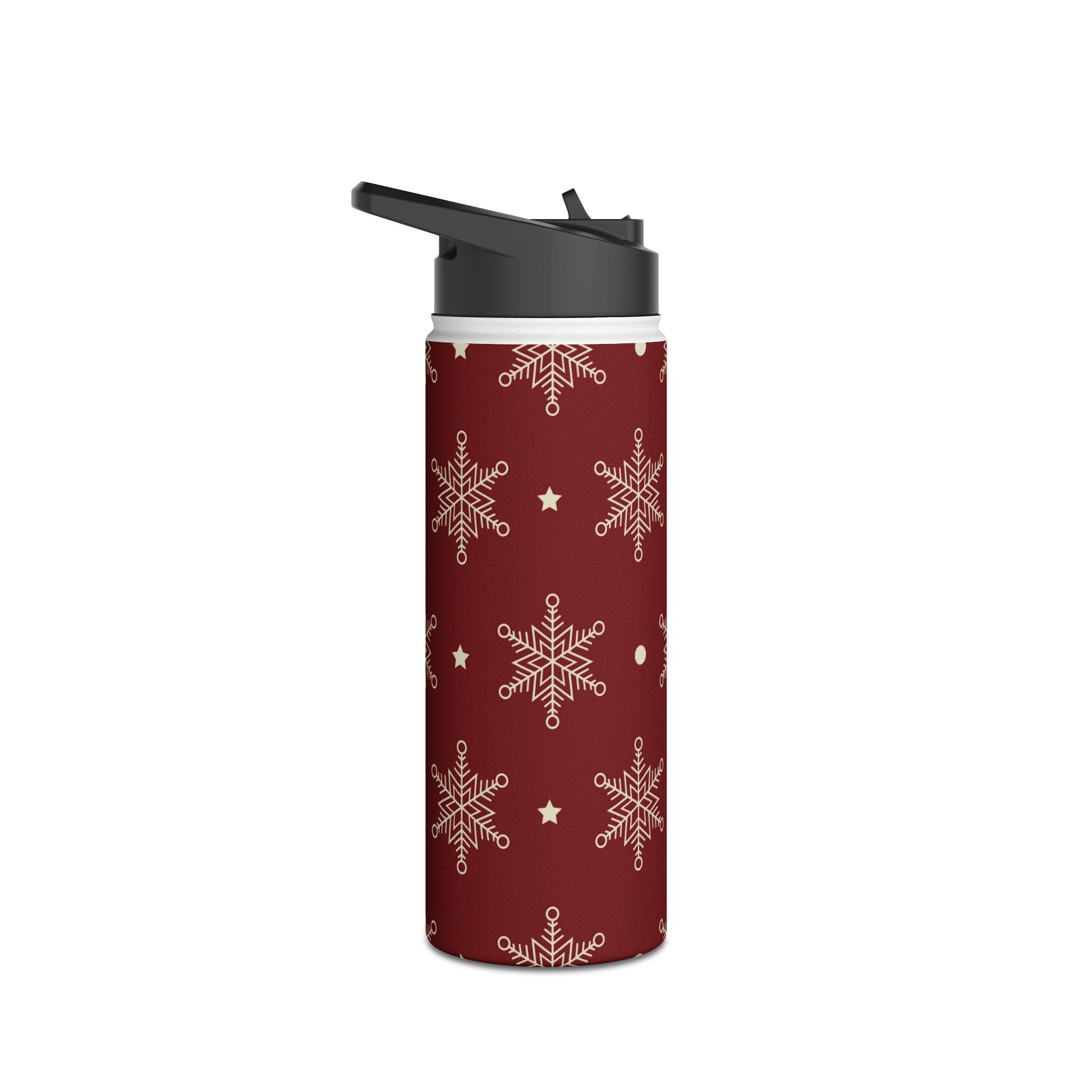 Cream Snowflakes Crimson - Stainless Steel Water Bottle