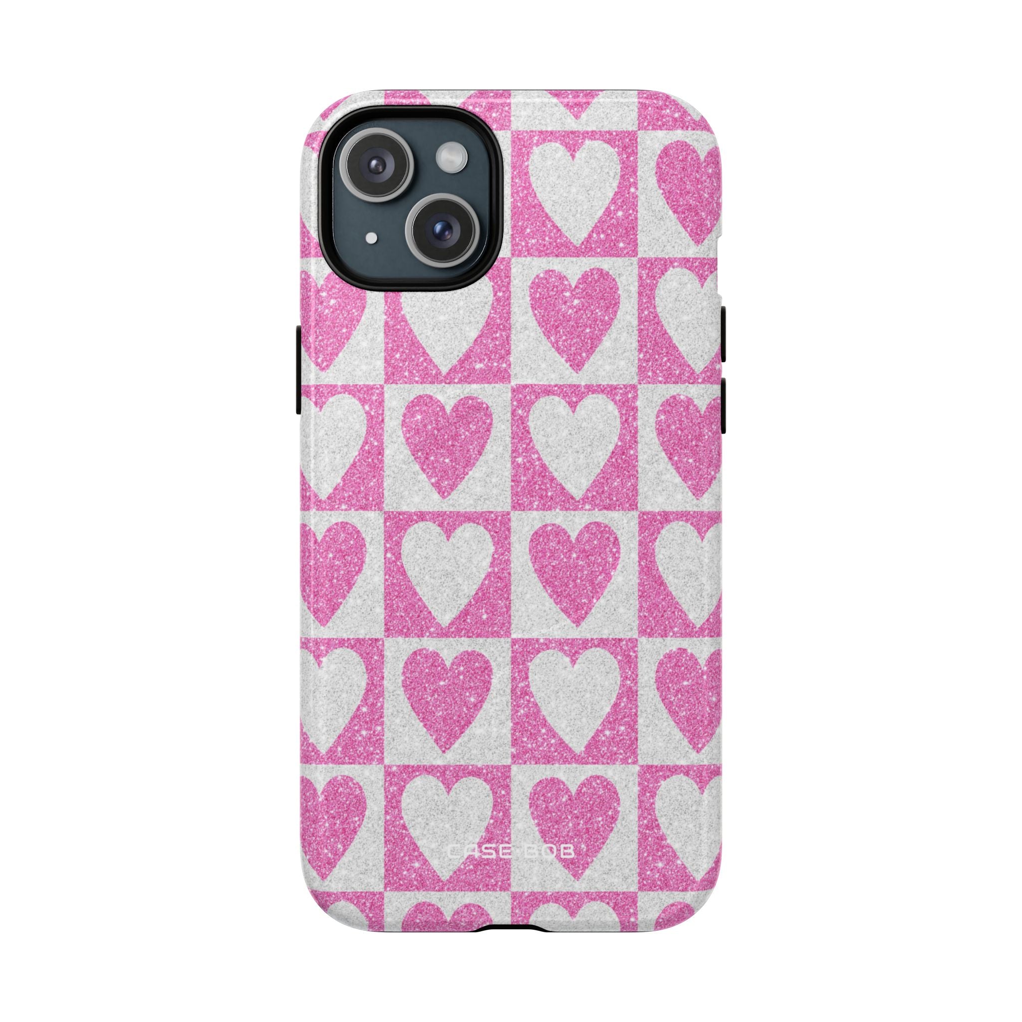 Glitter Heart Grid iPhone 15 Plus Case - Tough+