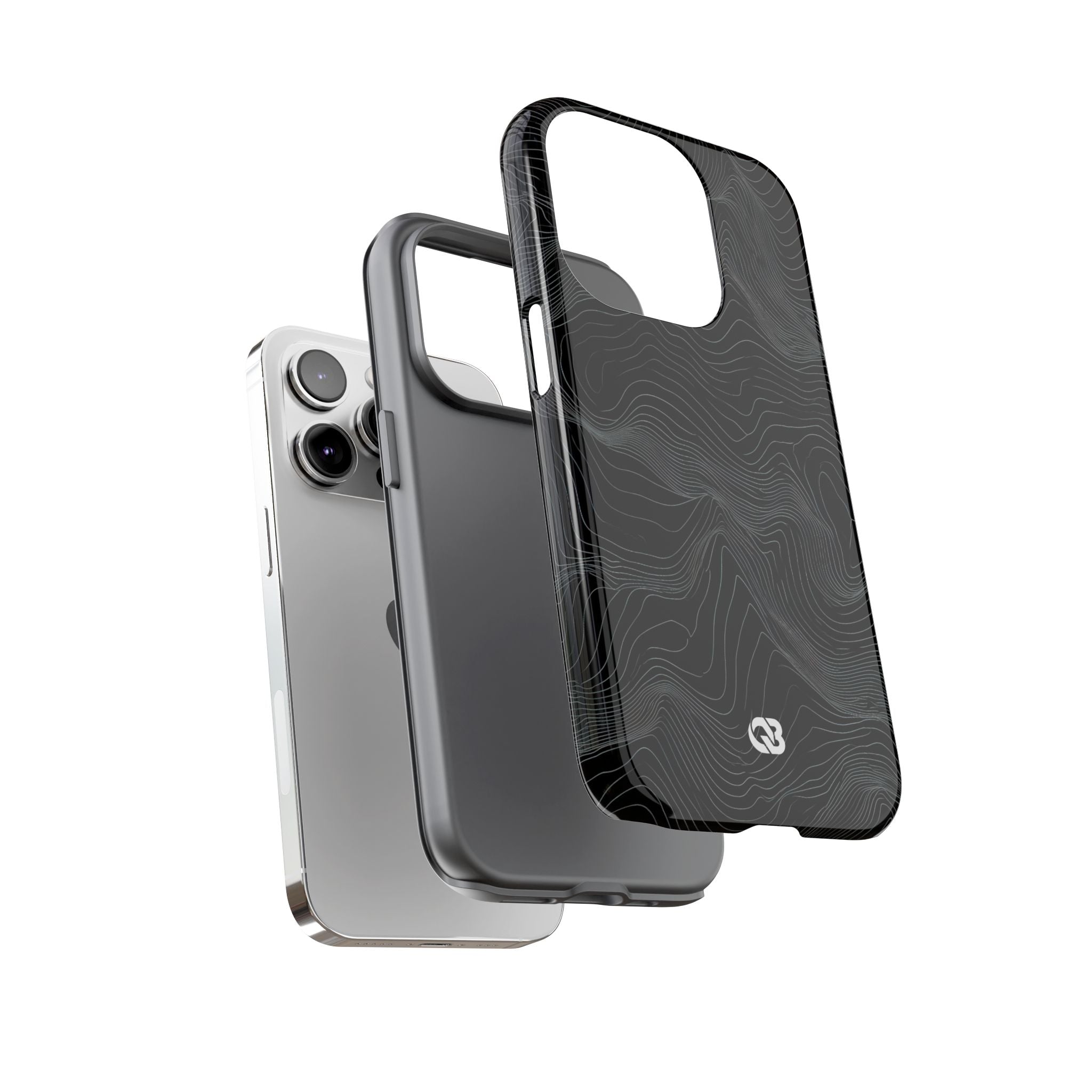 Black Tough Phone Case for iPhone - Obsidian Topo Wireframe