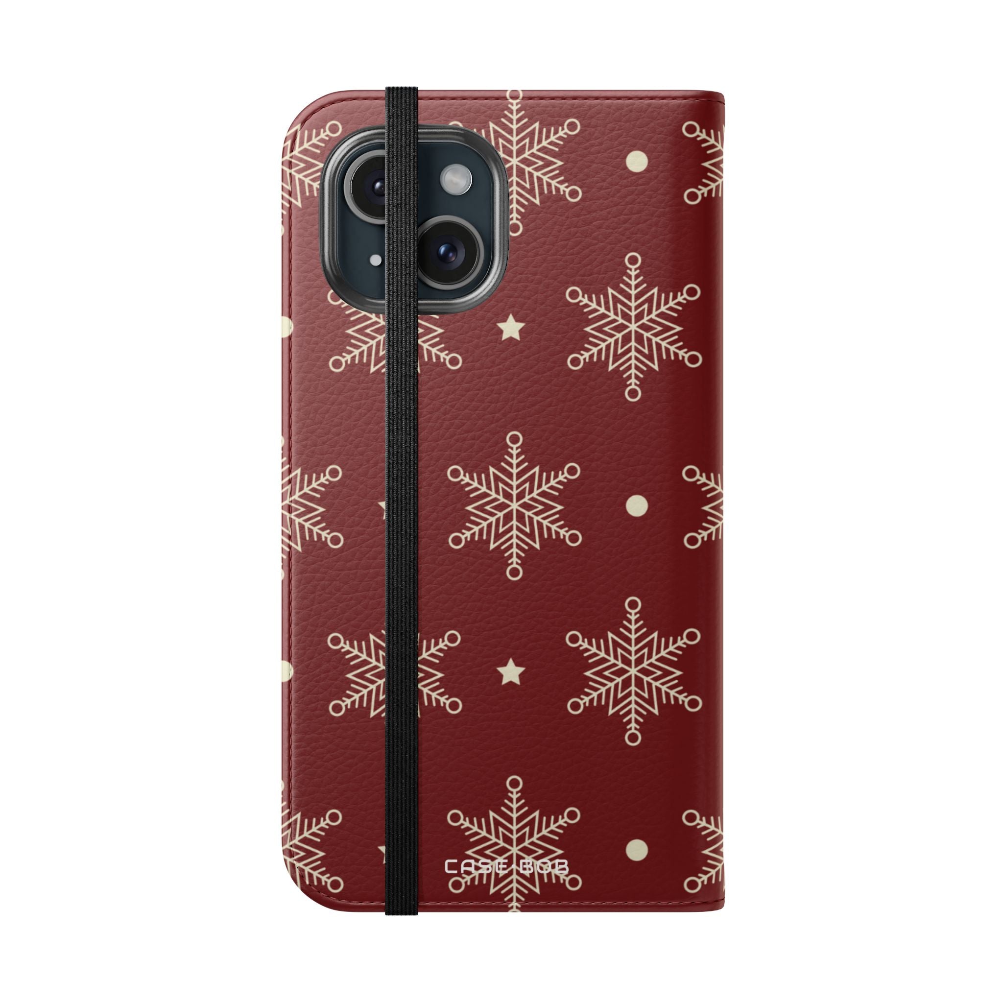 Cream Snowflakes Crimson - iPhone 15 Case - Wallet