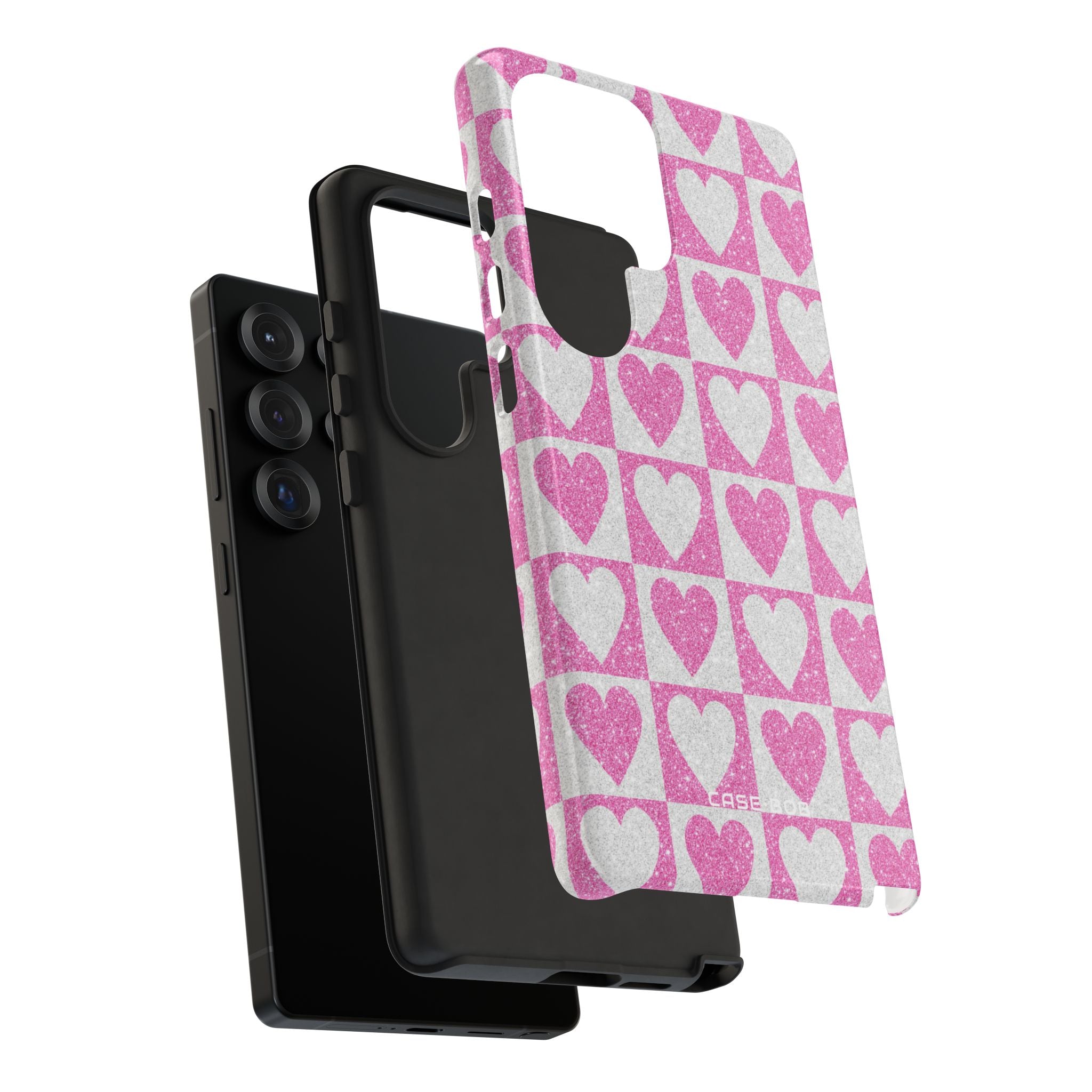 Glitter Heart Grid Samsung S25 Ultra Skal - Tough