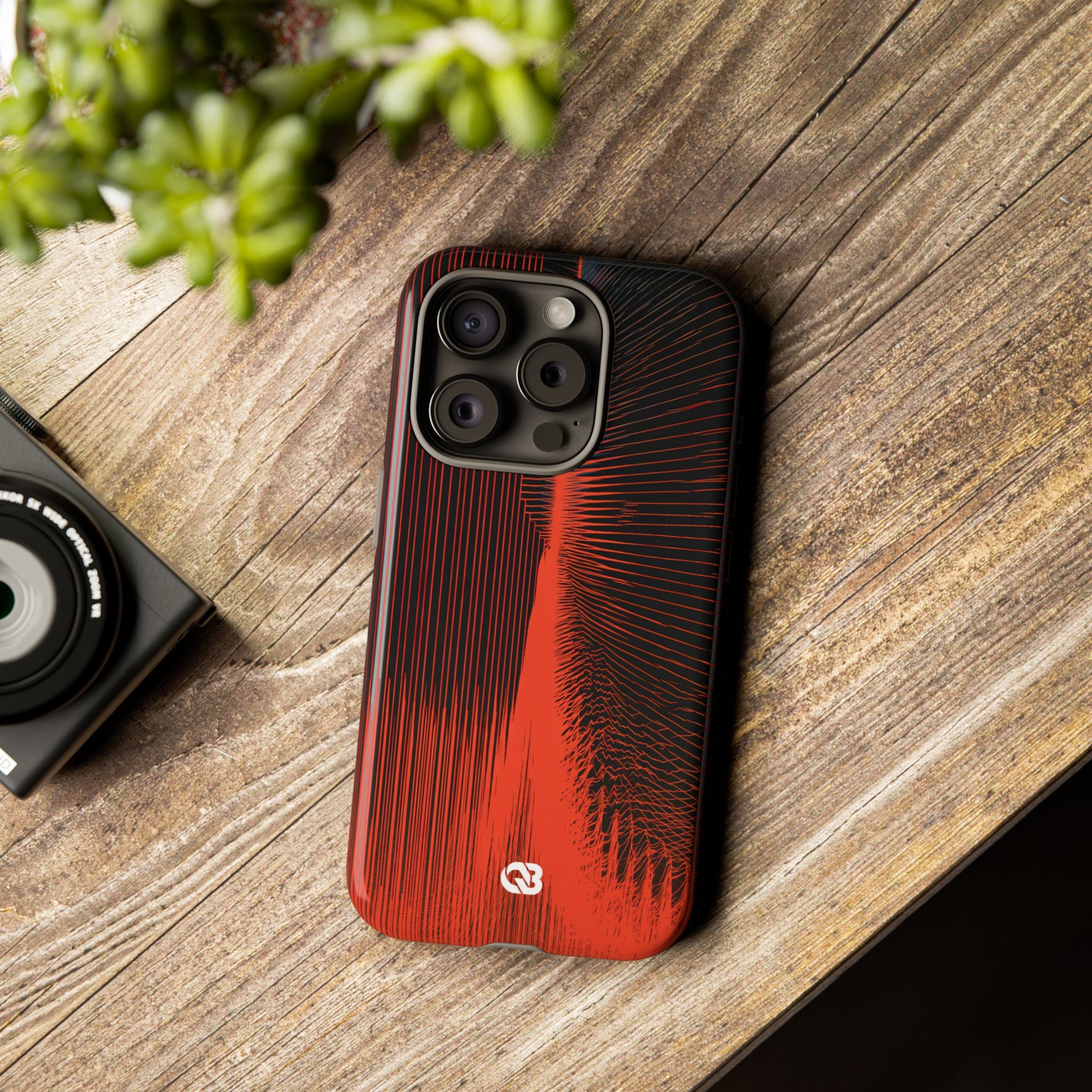 Red Tough Phone Case for iPhone - Crimson Frequency Pulse