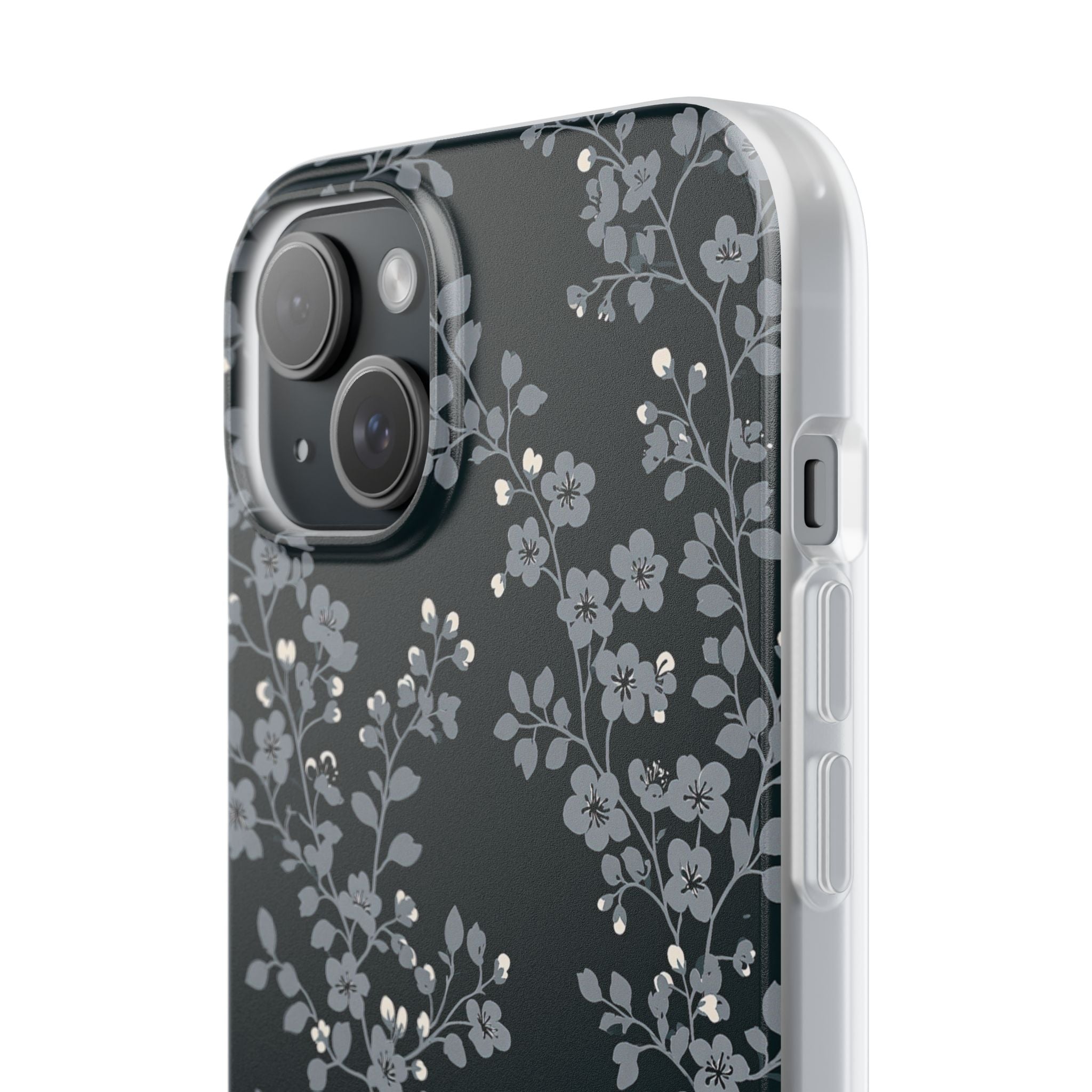 Black Lite Phone Case for iPhone - Midnight Slate Blossom