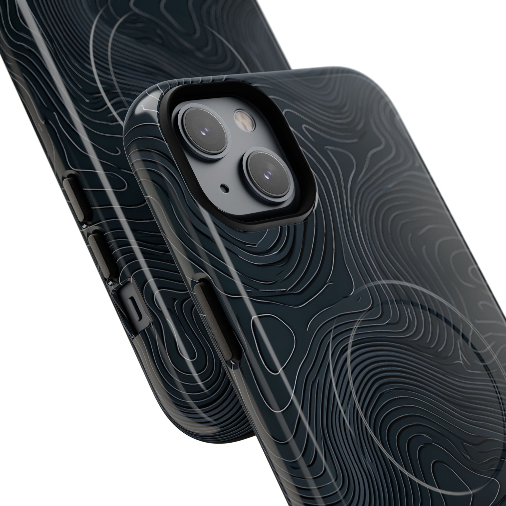 Black Tough 2.0 Magsafe Phone Case for iPhone - Obsidian Ridge Topo
