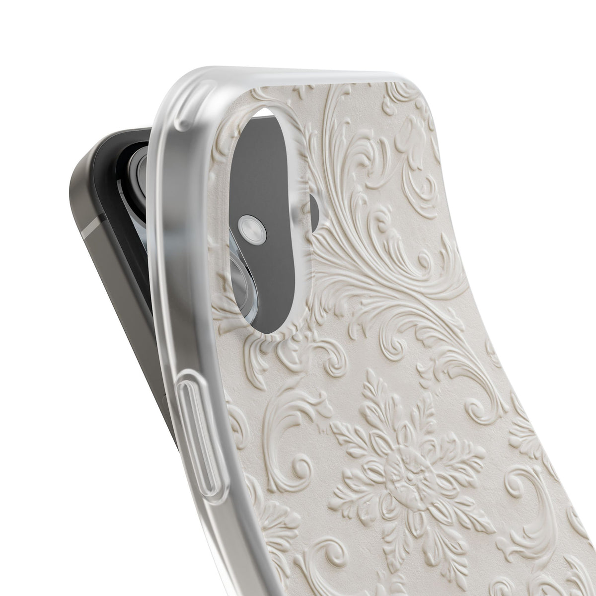 White Lite Phone Case for iPhone - Alabaster Floral Relief