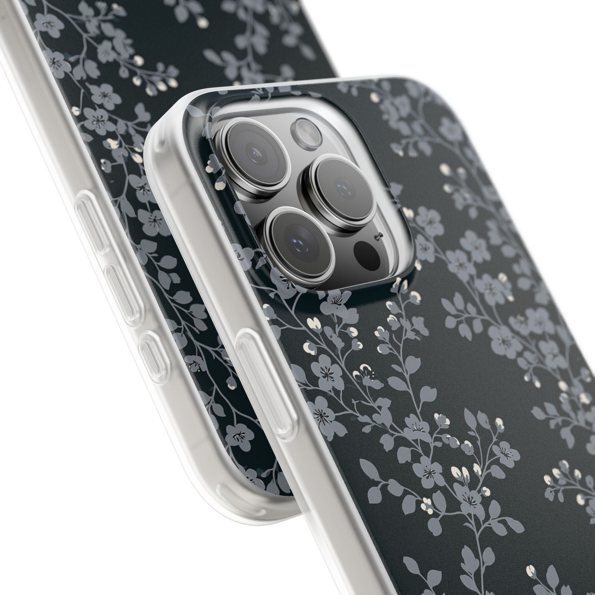 Black Lite Phone Case for iPhone - Midnight Slate Blossom