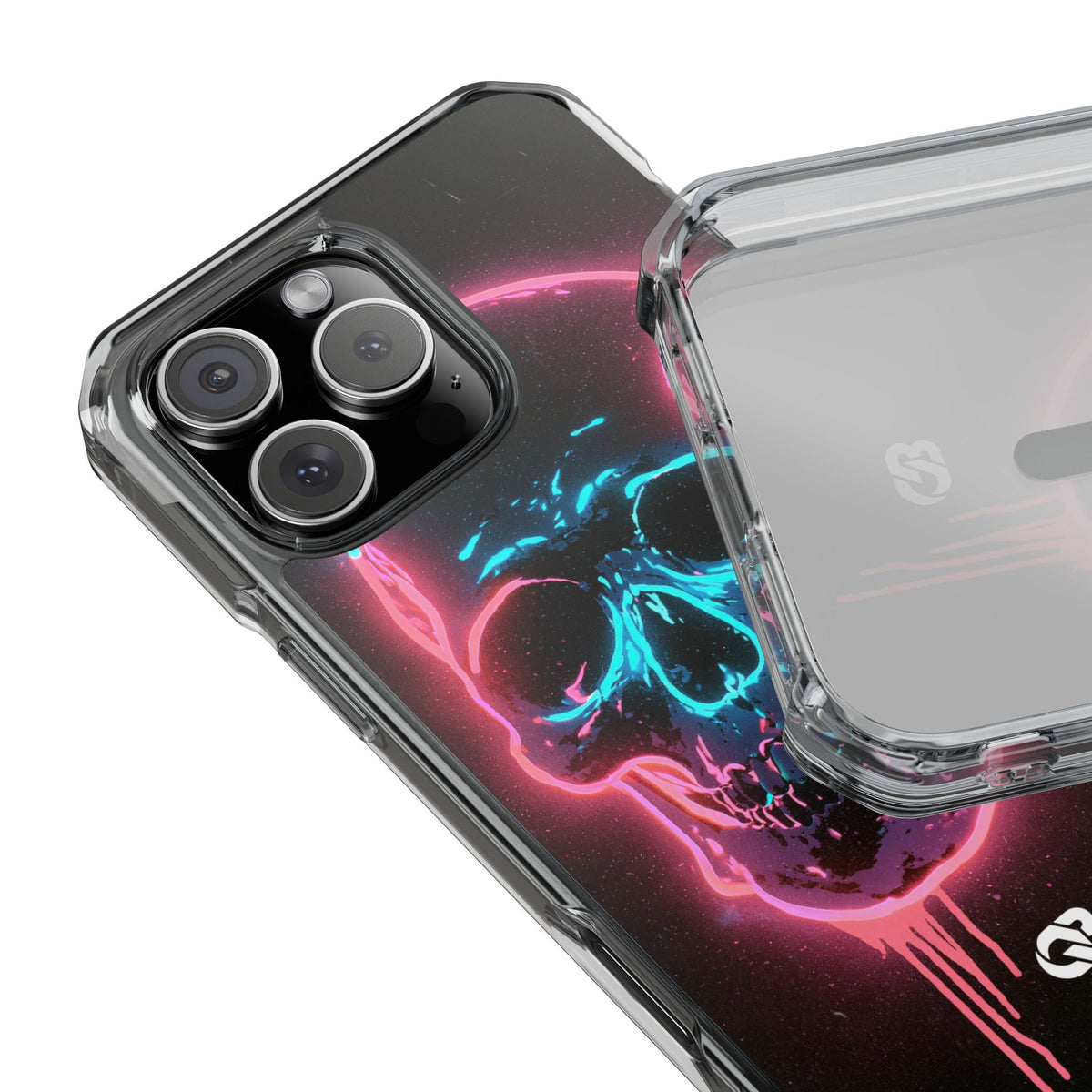 Neon Drip Skull · Clear Impact Magnetic Phone Case for iPhone · Black