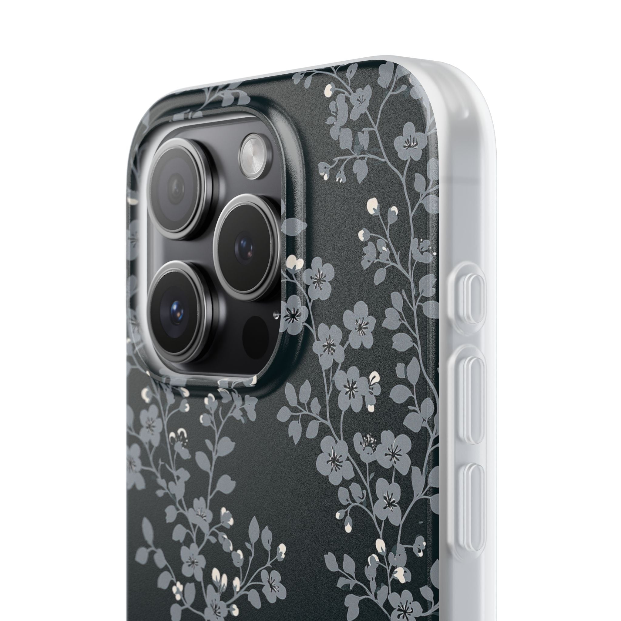 Black Lite Phone Case for iPhone - Midnight Slate Blossom