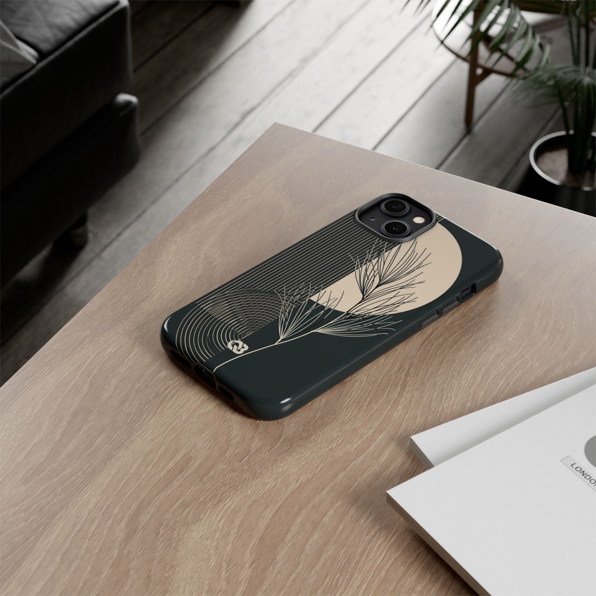 Black Tough Phone Case for iPhone - Obsidian Sand Willow
