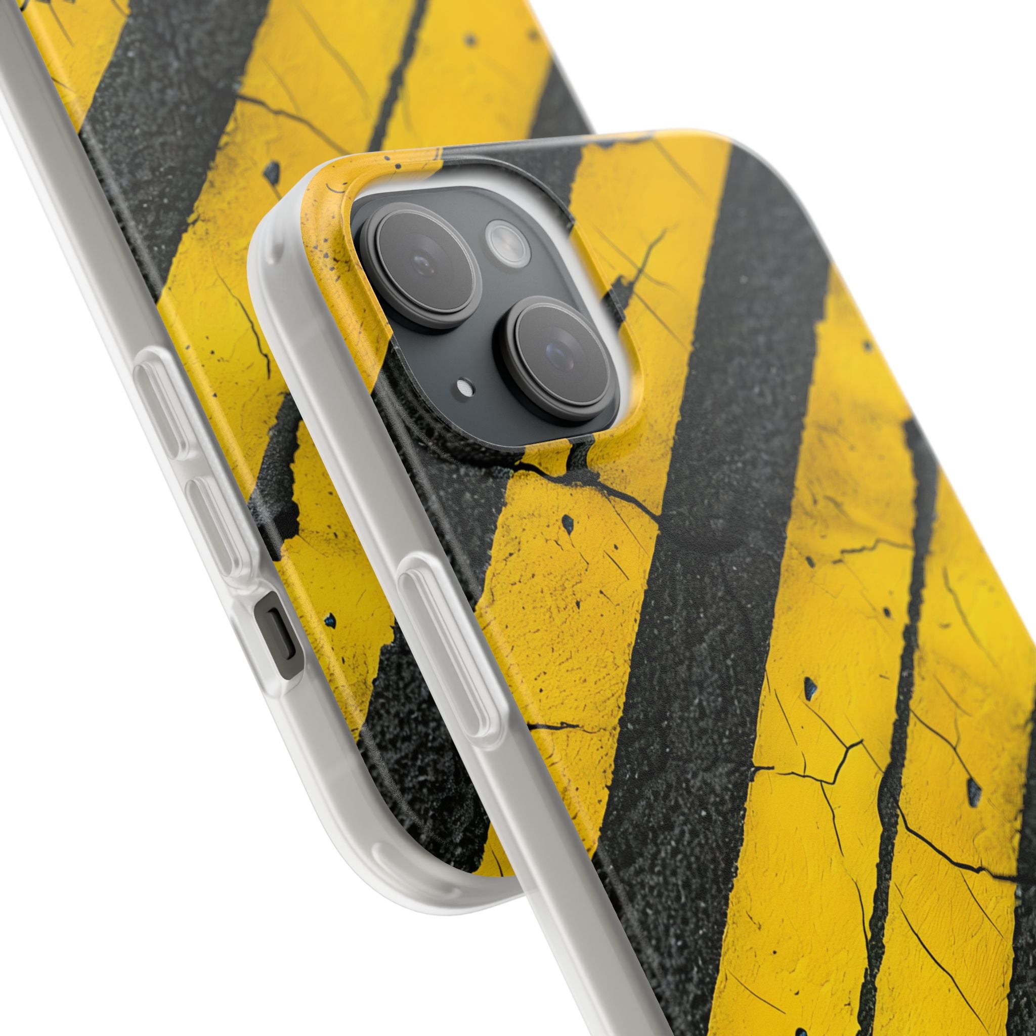 Gul Stribe Distress iPhone 15 Plus Cover - Blød