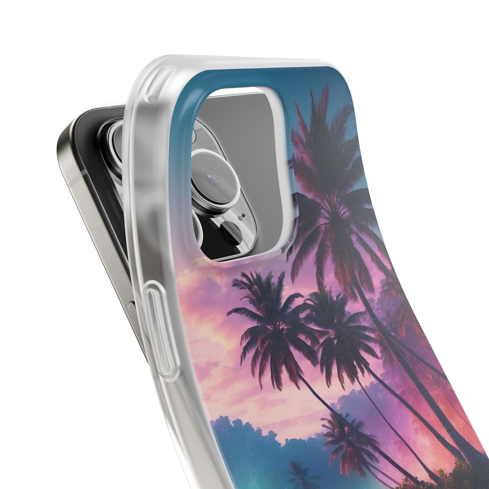 Neon Shore Palms · Soft Phone Case for iPhone