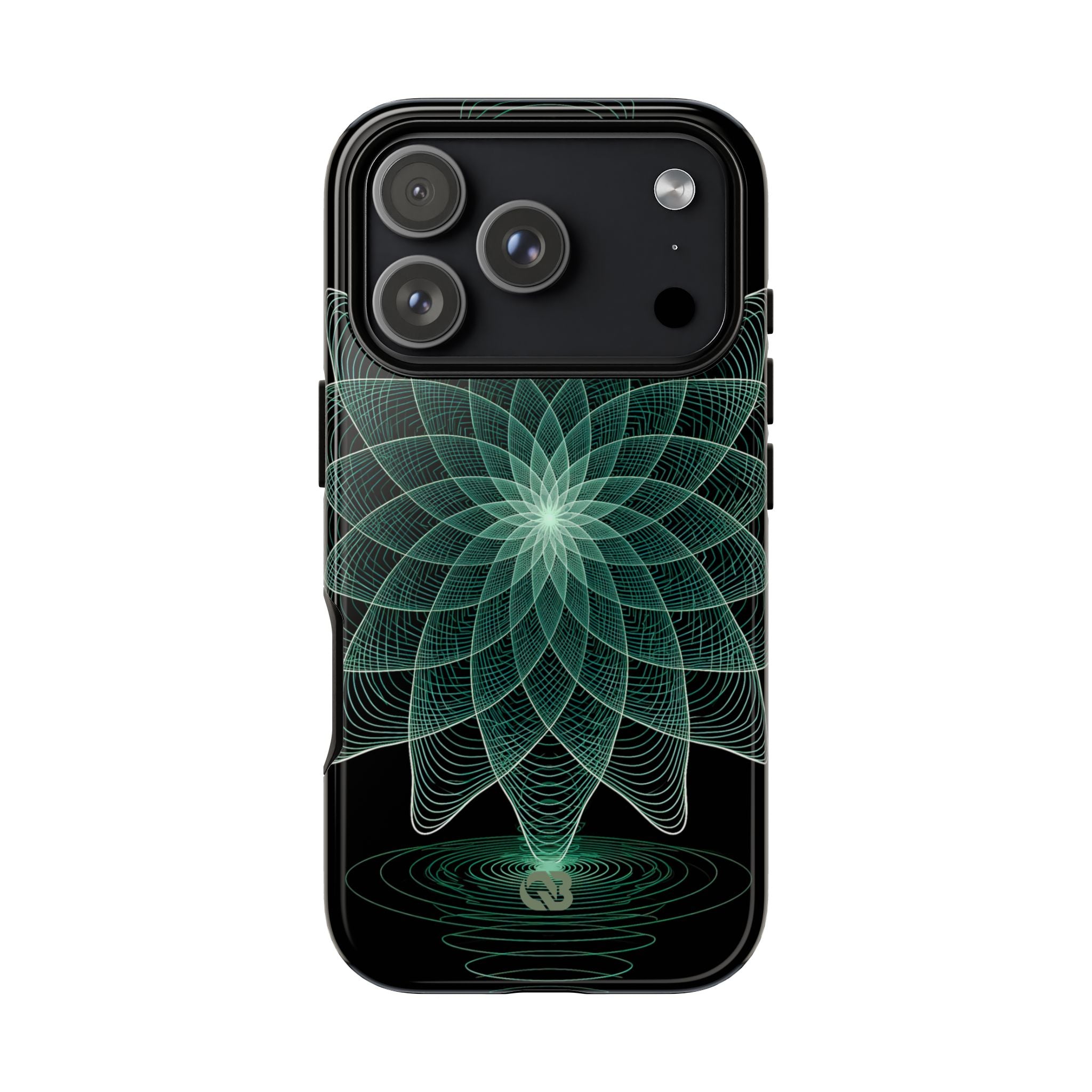 Green Tough Phone Case for iPhone - Cyan Signal Bloom