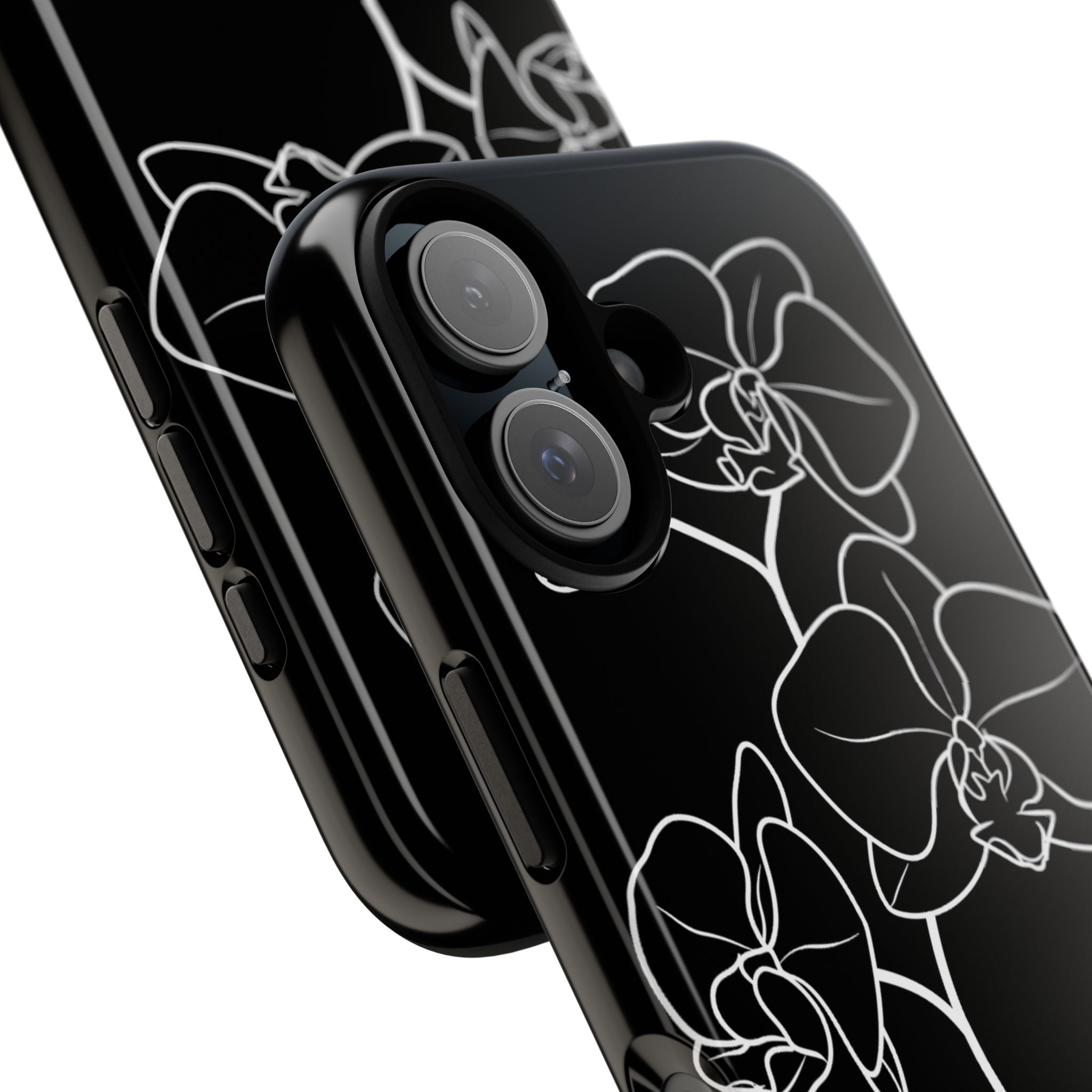 Black Tough Phone Case for iPhone - Noir Alabaster Orchid