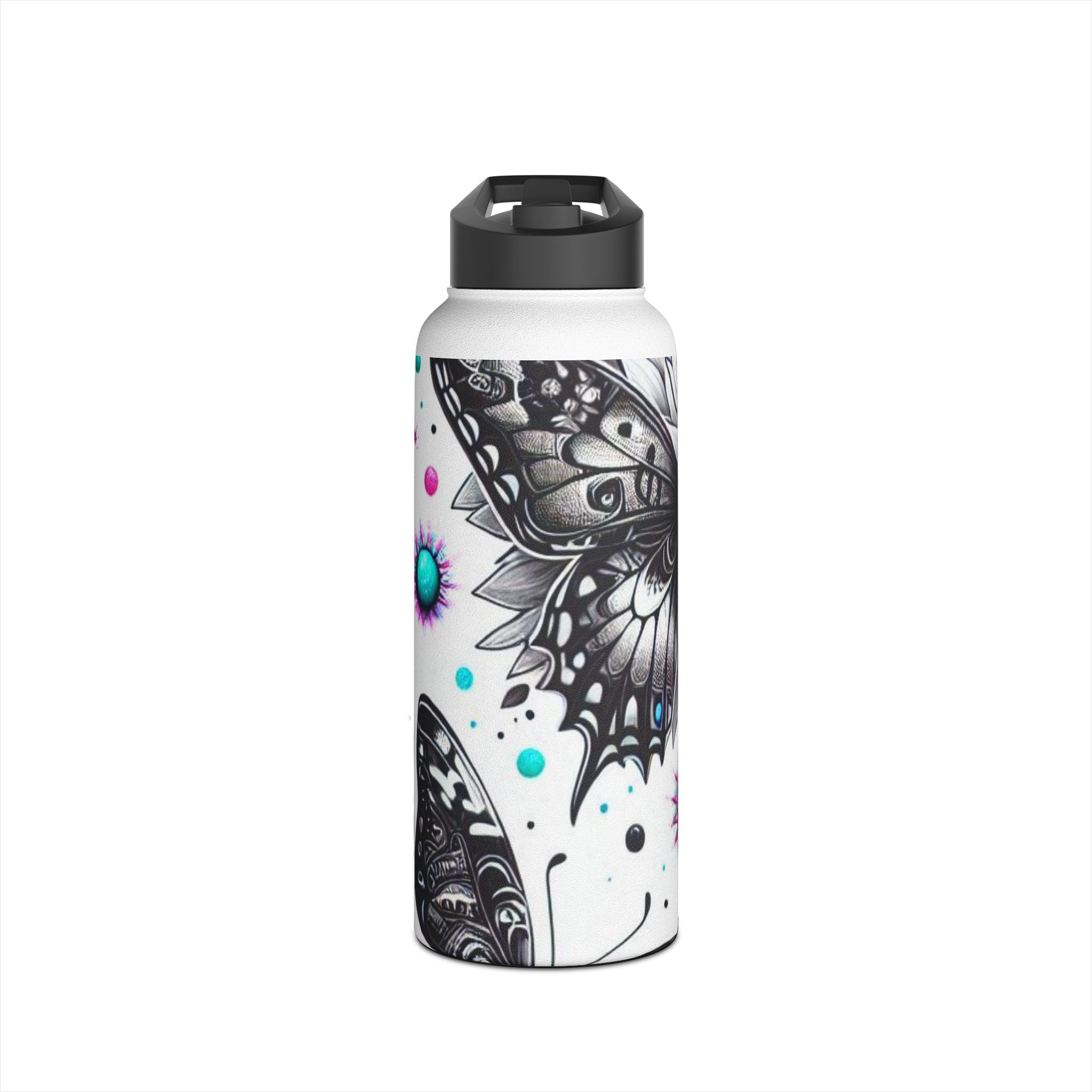 Monochrome Flutter - Stainless Steel Water Bottle