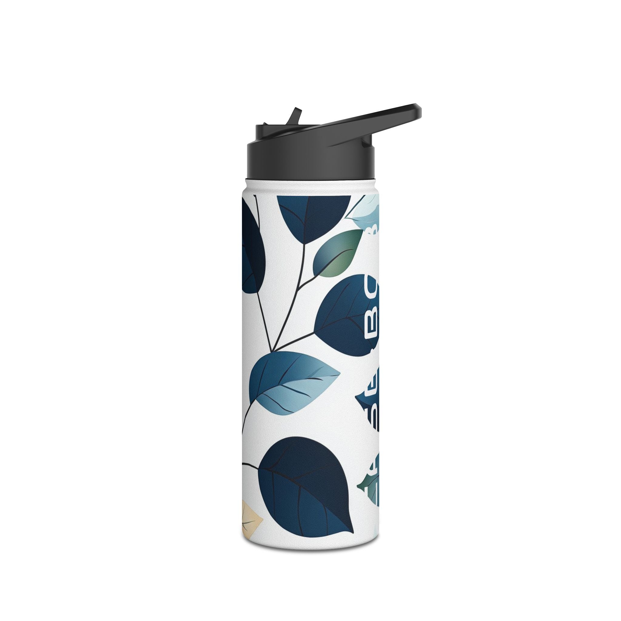 Navy Leaf Veins - Stainless Steel Water Bottle