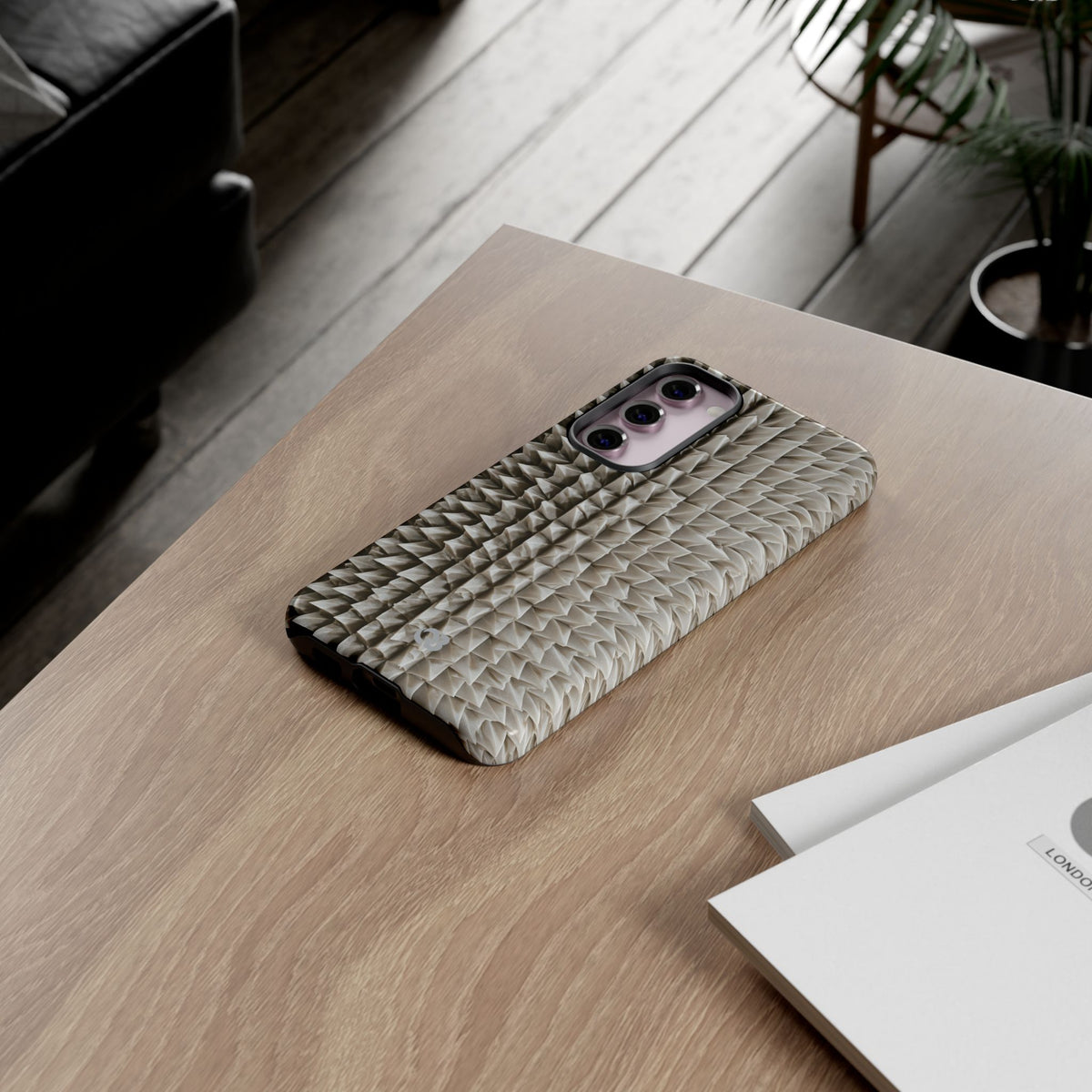 Beige Tough Phone Case for Samsung - Bone Spiked Grid