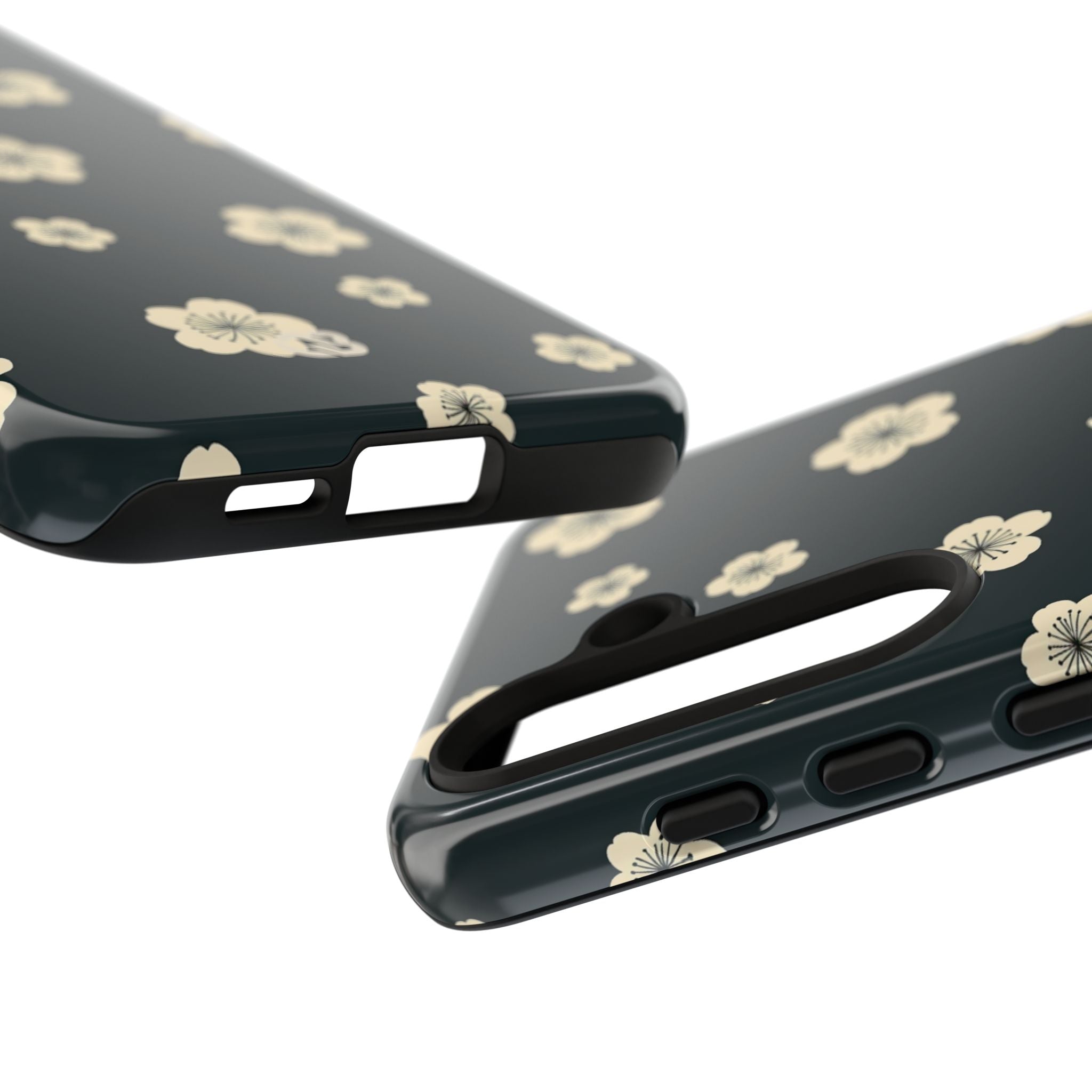Teal Tough Phone Case for Samsung - Obsidian Cream Petals