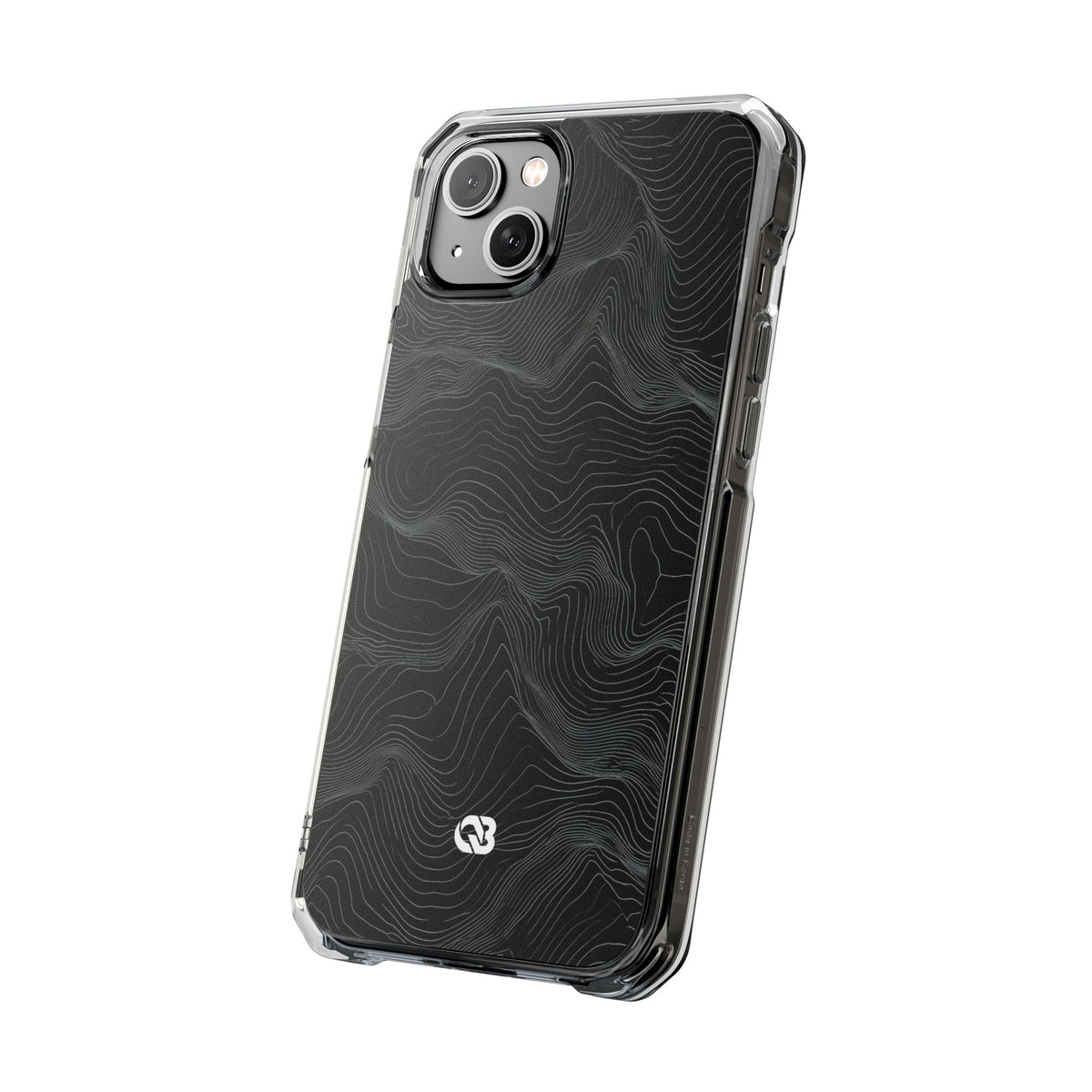 Black Impact MagSafe Phone Case for iPhone - Obsidian Topo Wireframe