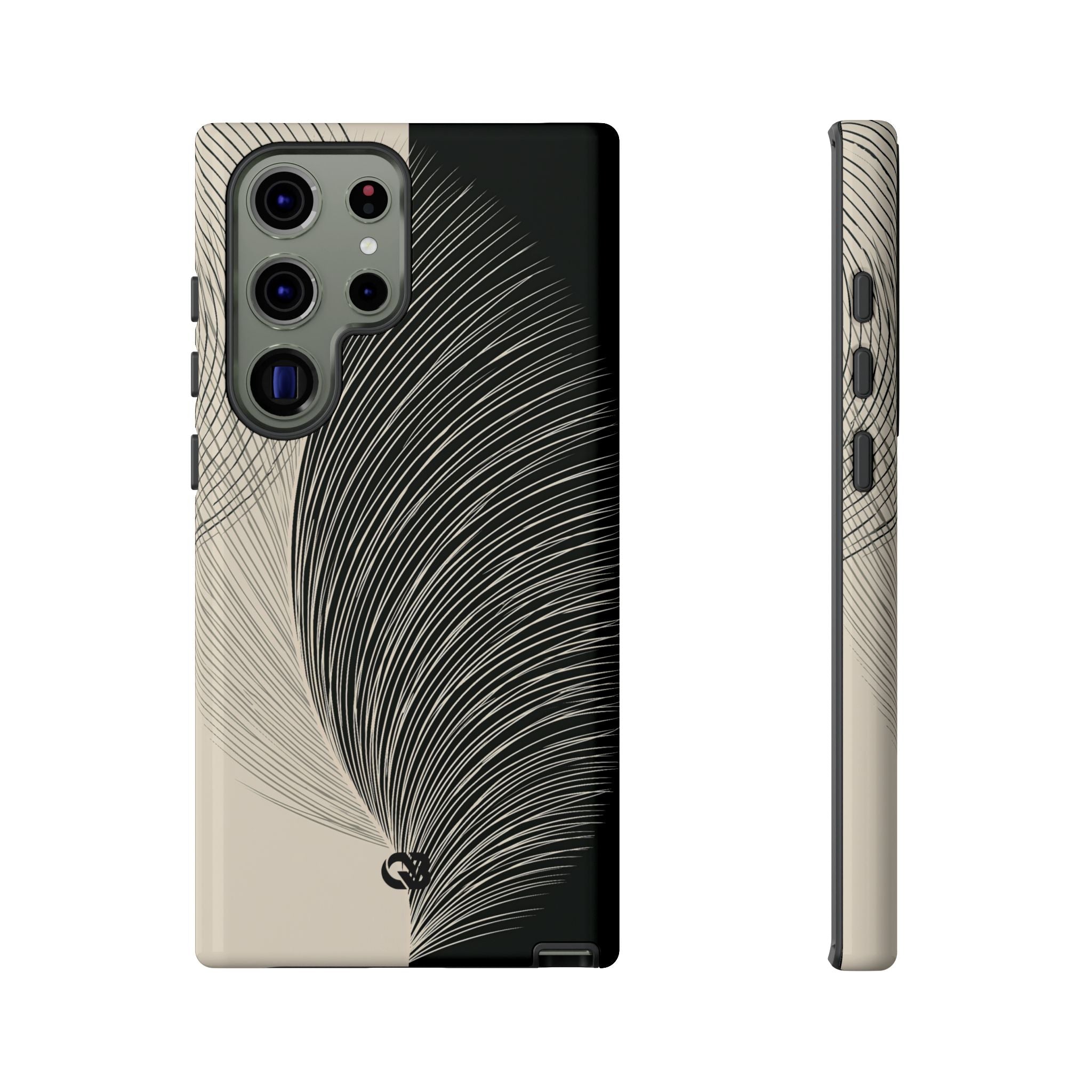 Beige Tough Phone Case for Samsung - Obsidian Cream Plume