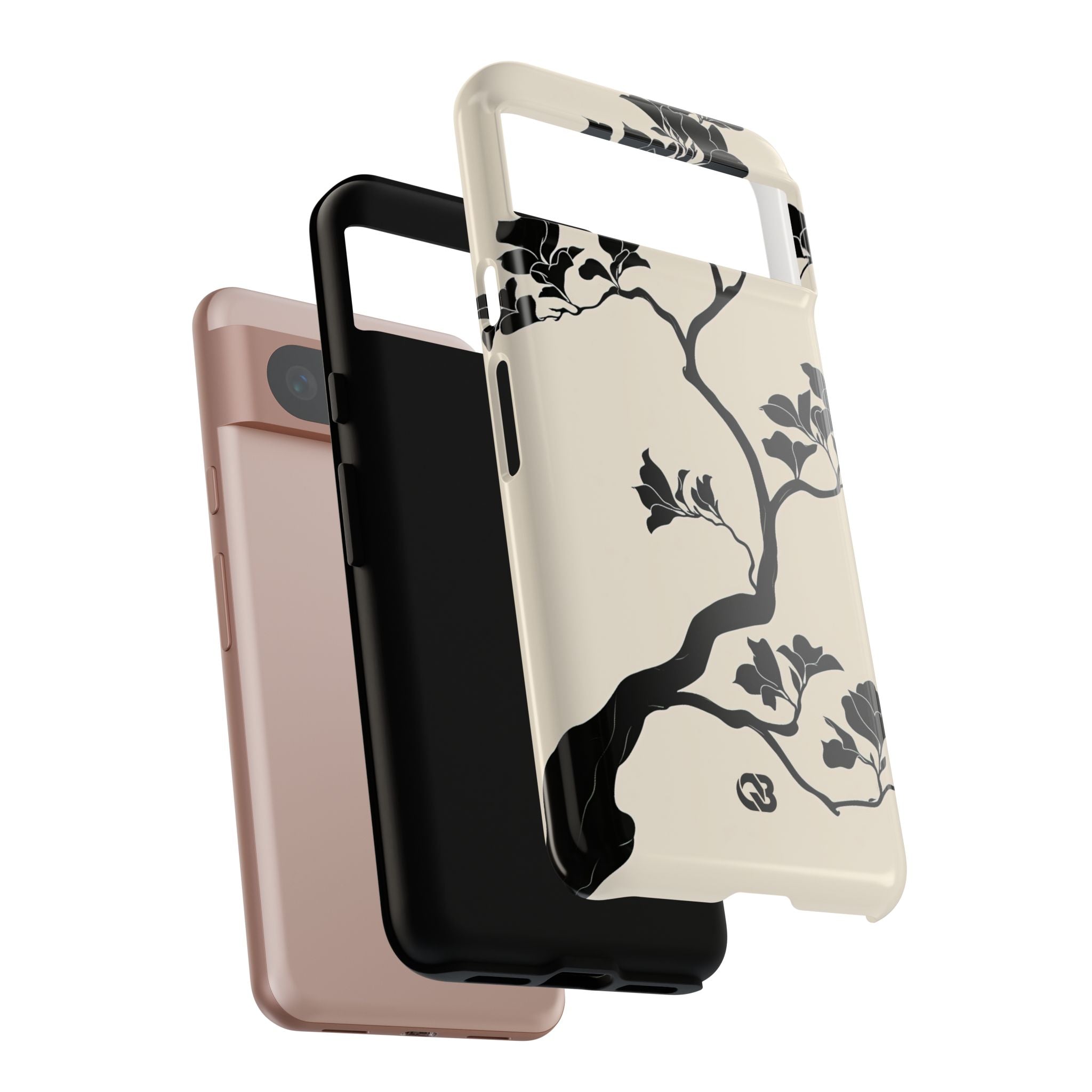 Beige Tough Phone Case for Google Pixel - Obsidian Bonsai Silhouette