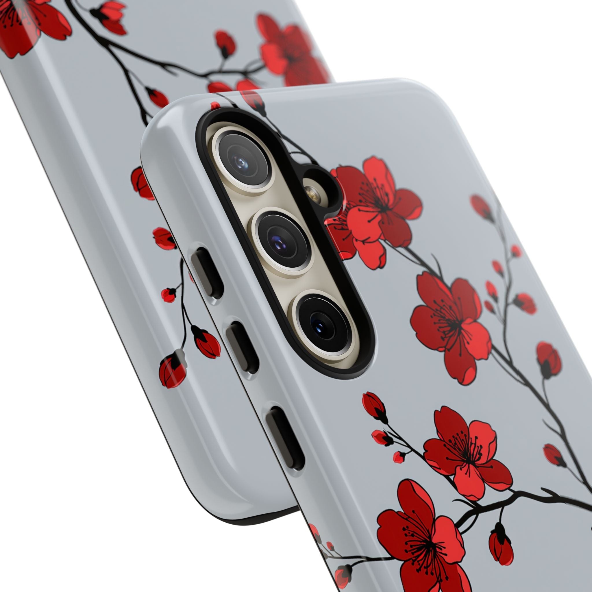 Grey Tough Phone Case for Samsung - Crimson Blossom Onyx