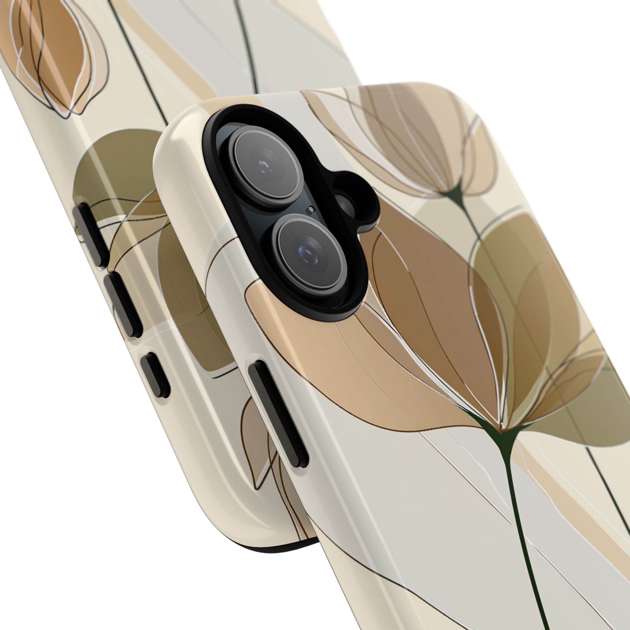 Beige Tough Phone Case for iPhone - Muted Ochre Petals