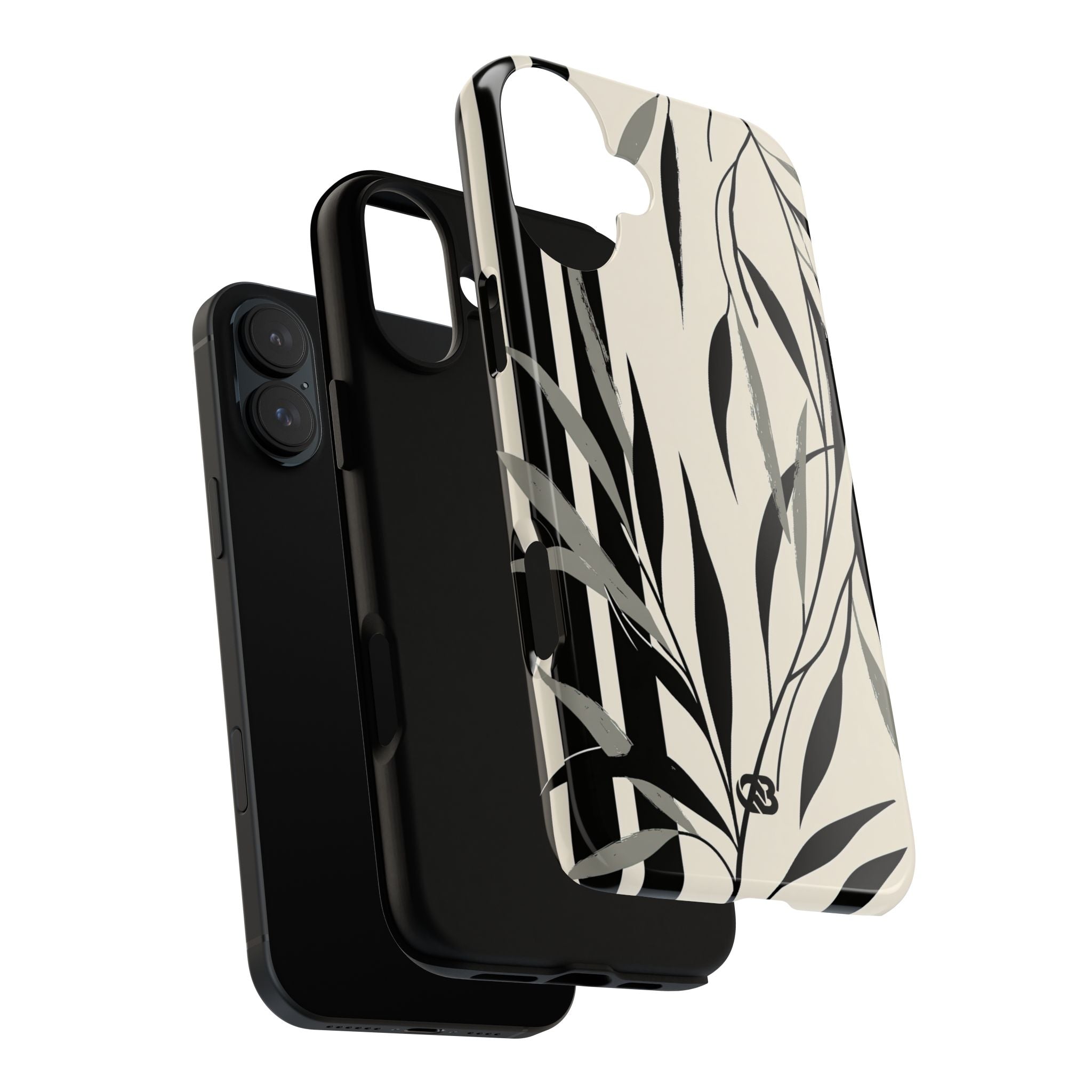 Beige Tough Phone Case for iPhone - Soot Leaf Sketch