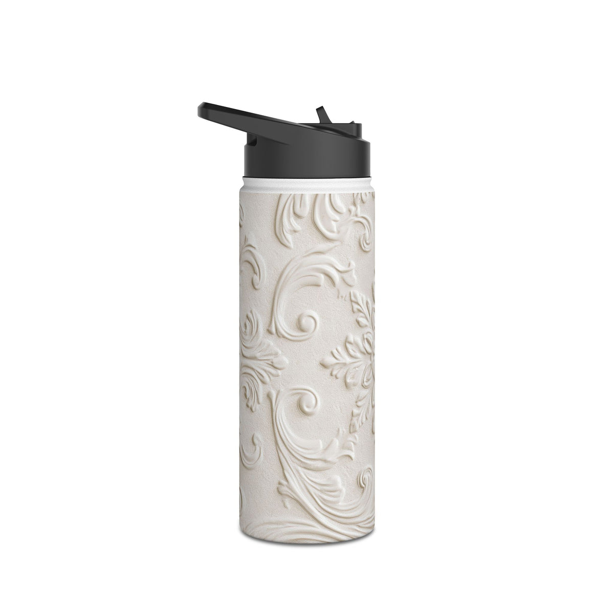 Ivory Baroque Relief · Insulated Water Bottle · White