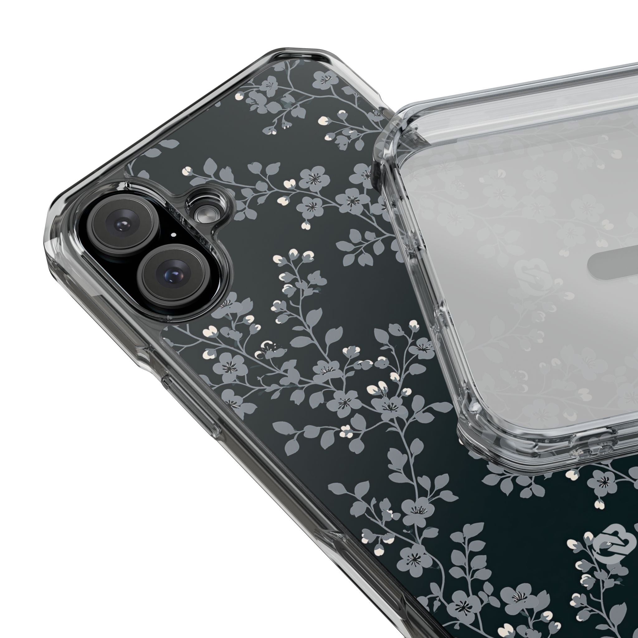 Black Impact MagSafe Phone Case for iPhone - Midnight Slate Blossom