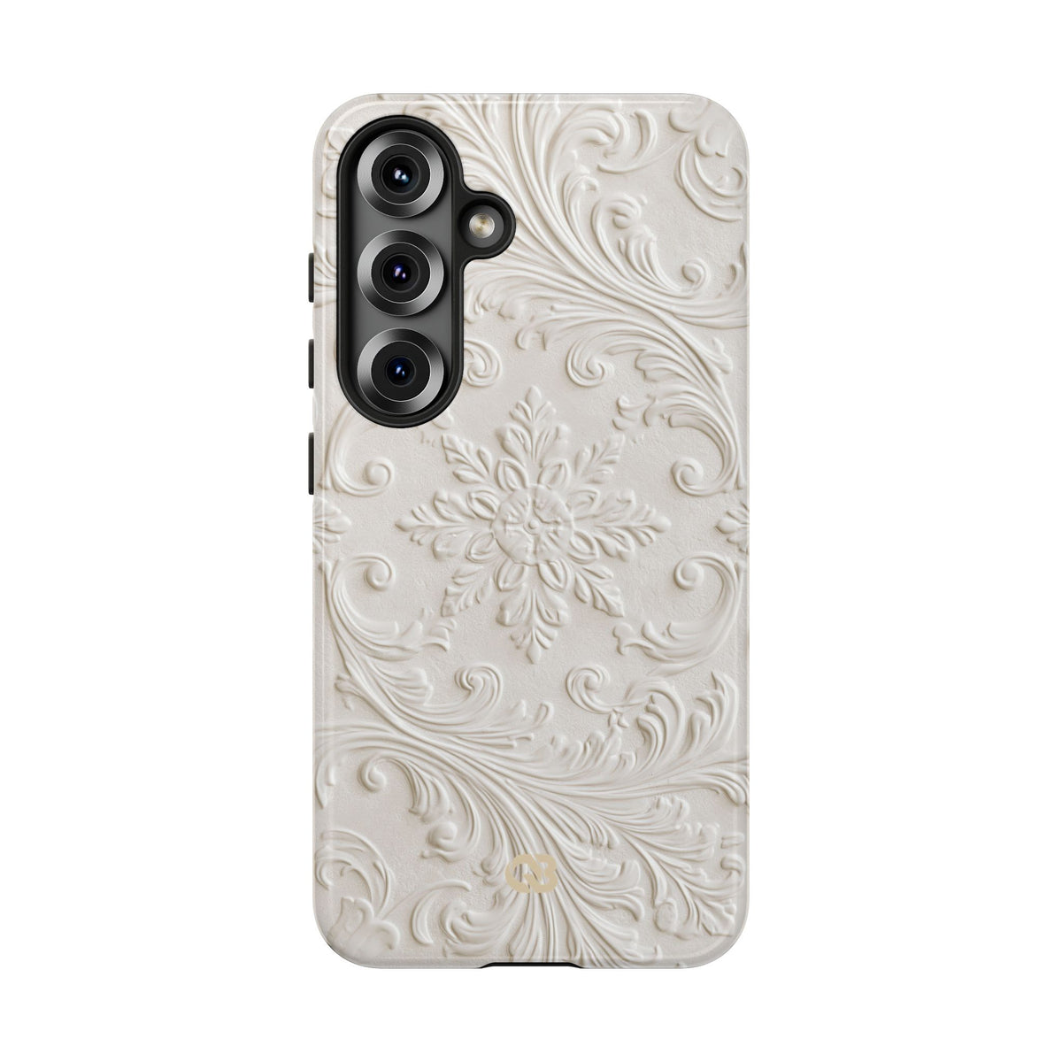 White Tough Phone Case for Samsung - Alabaster Floral Relief