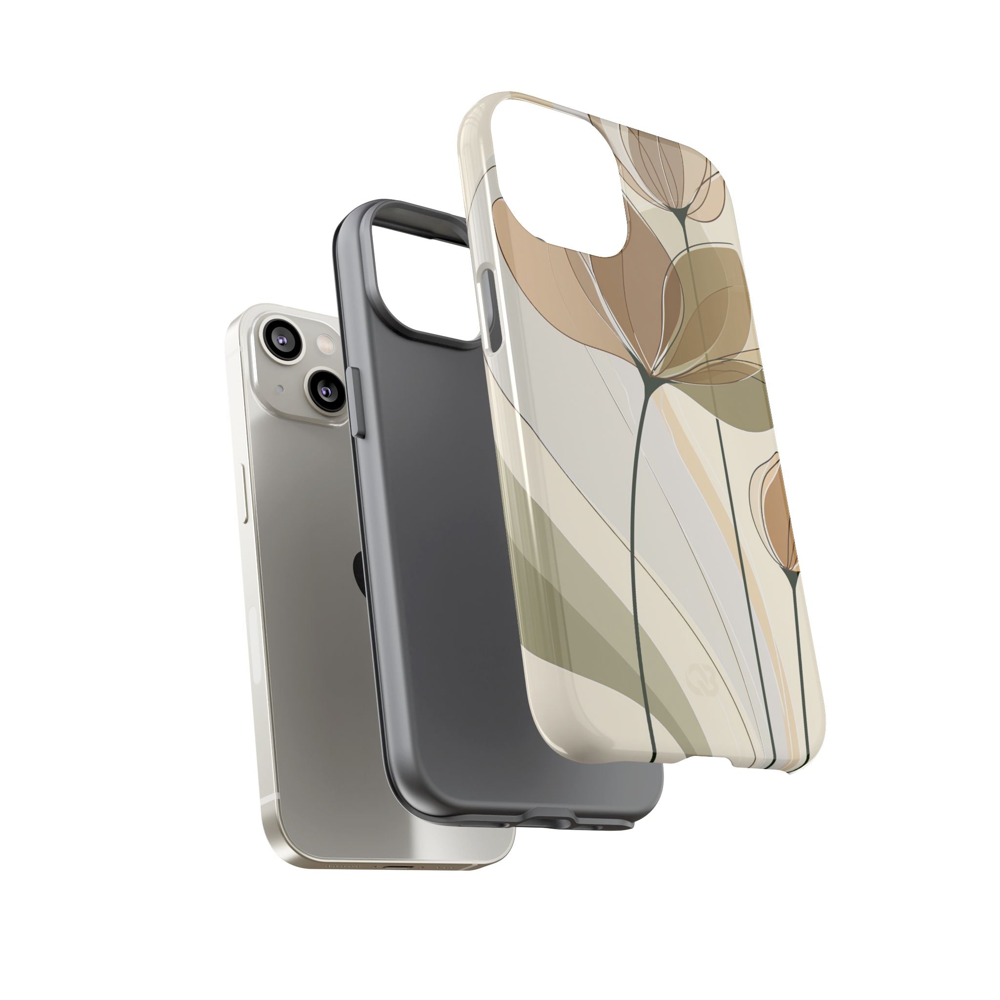 Beige Tough Phone Case for iPhone - Muted Ochre Petals