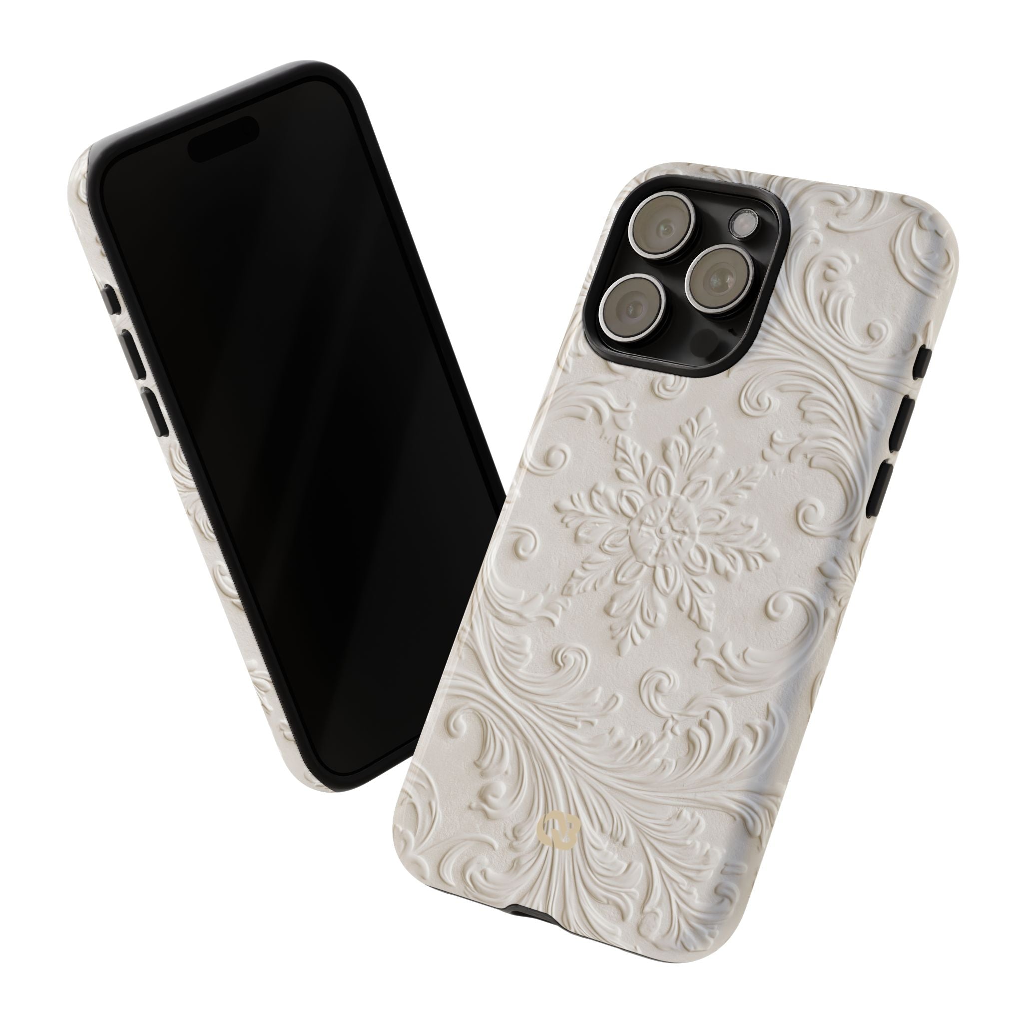 White Tough Phone Case for iPhone - Alabaster Floral Relief