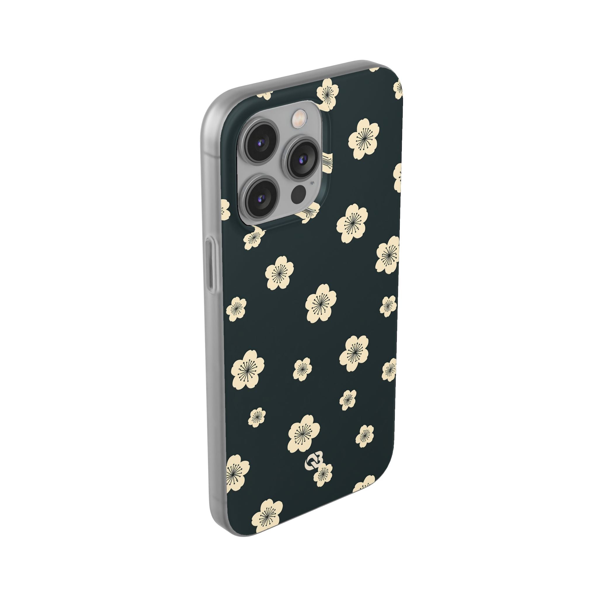 Teal Lite Phone Case for iPhone - Obsidian Cream Petals