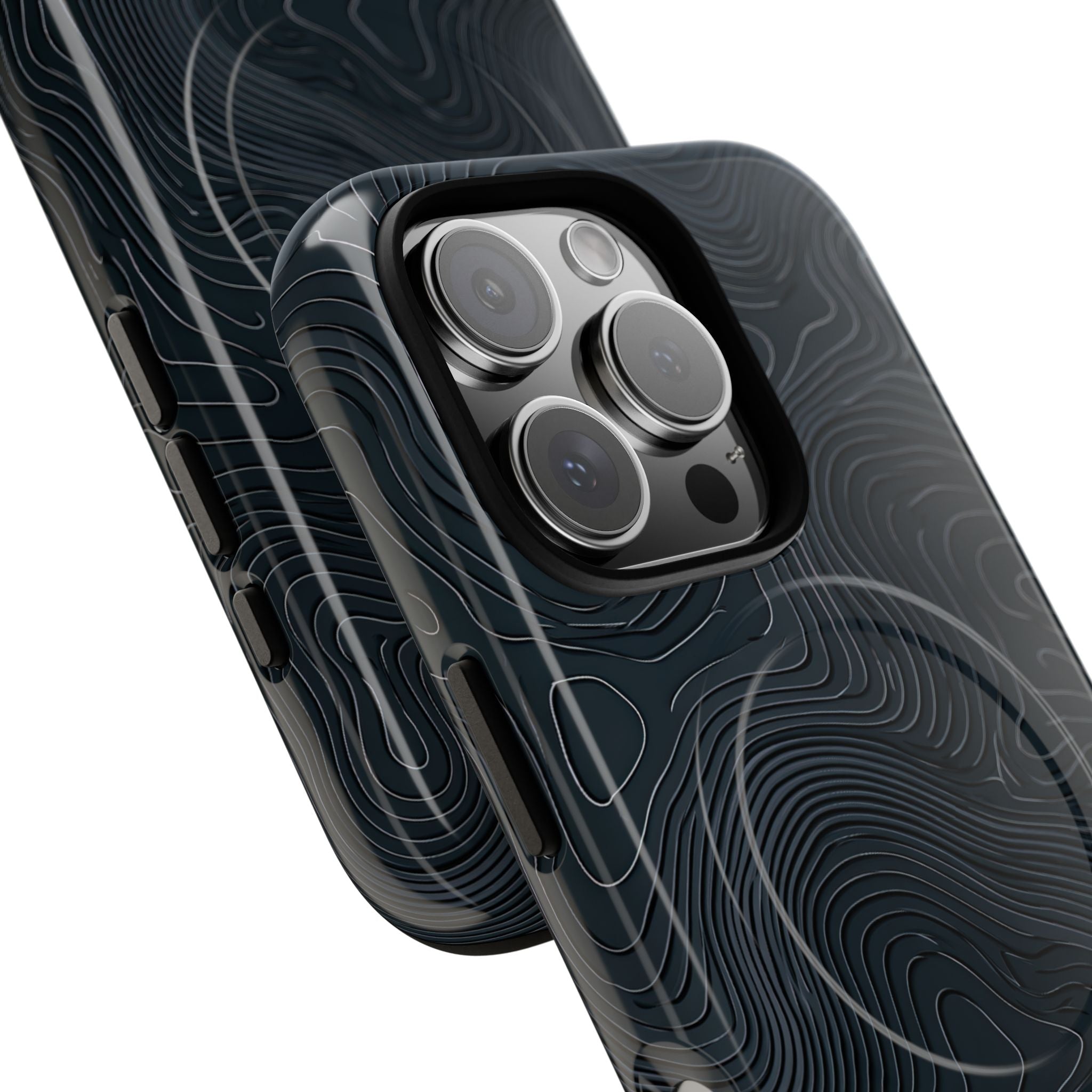 Black Tough 2.0 Magsafe Phone Case for iPhone - Obsidian Ridge Topo