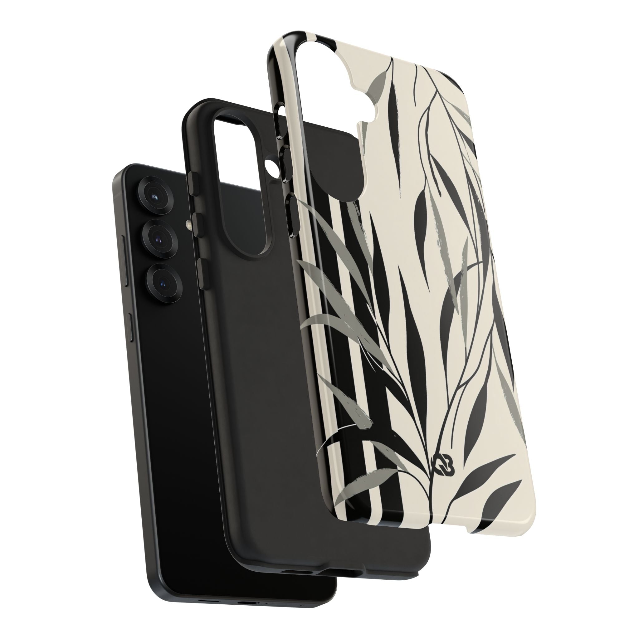 Beige Tough Phone Case for Samsung - Soot Leaf Sketch
