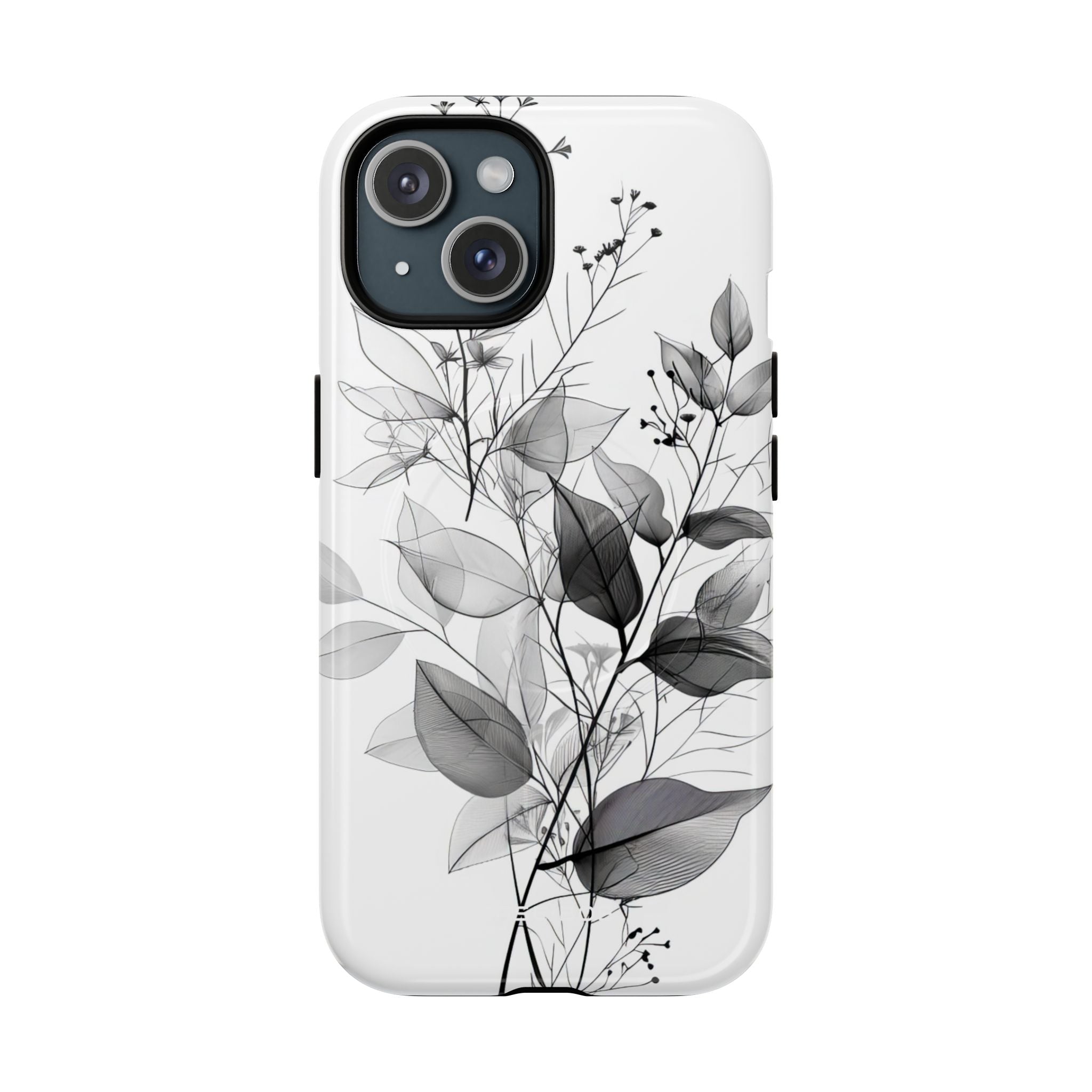 Veined Leaves Gray iPhone 15 Case - Tough+